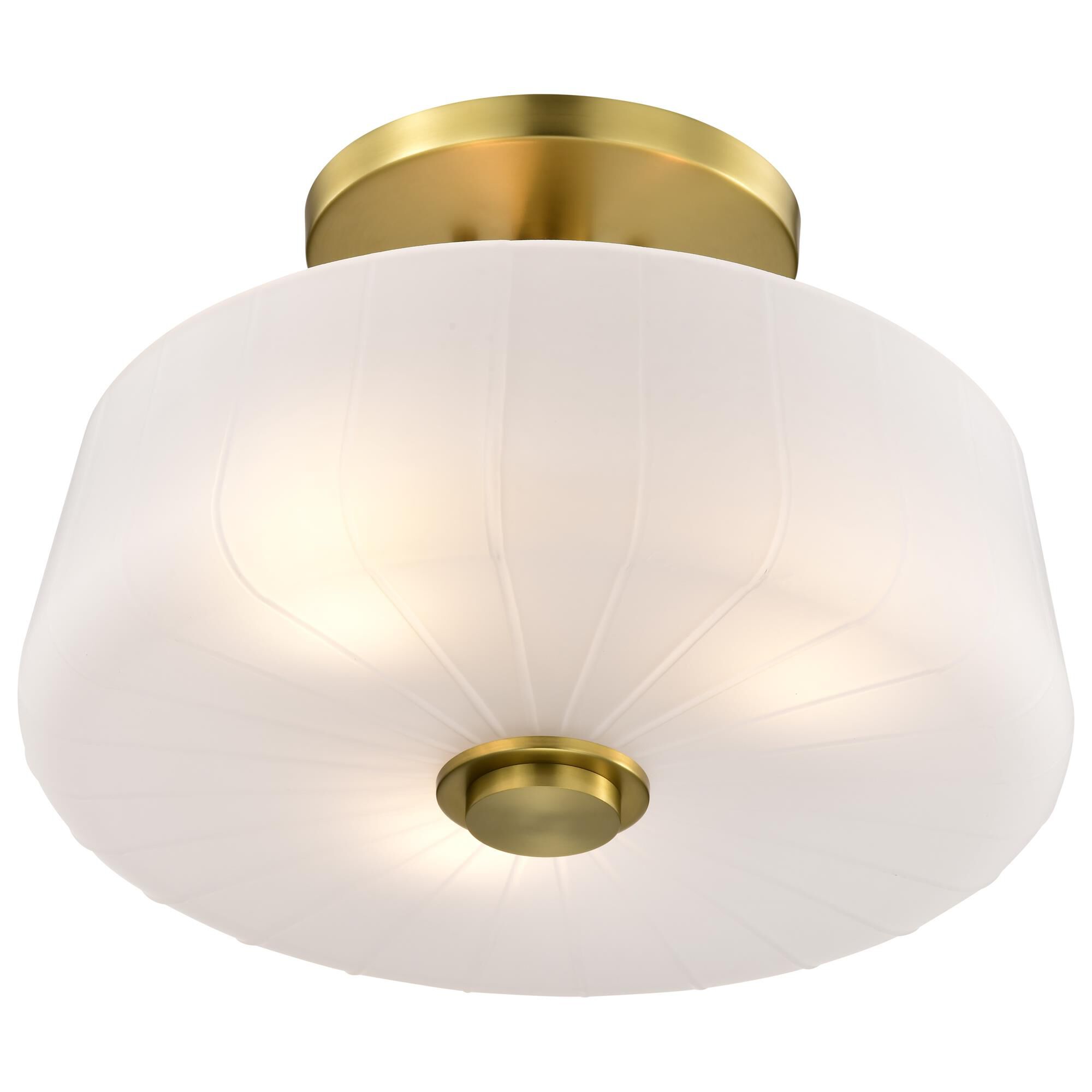 Shown in Vintage Brass finish and Etched White glass