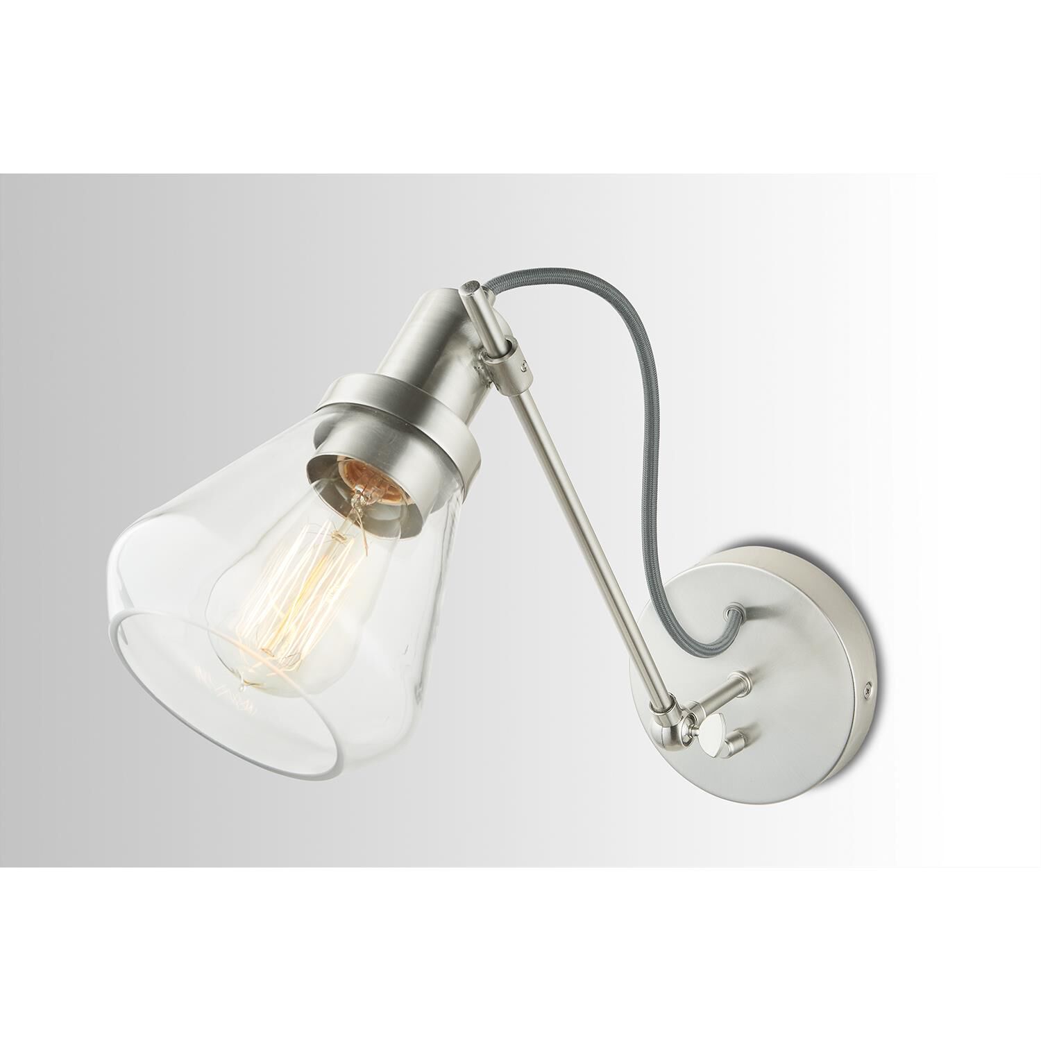 Shown in Brushed Nickel finish and Clear glass