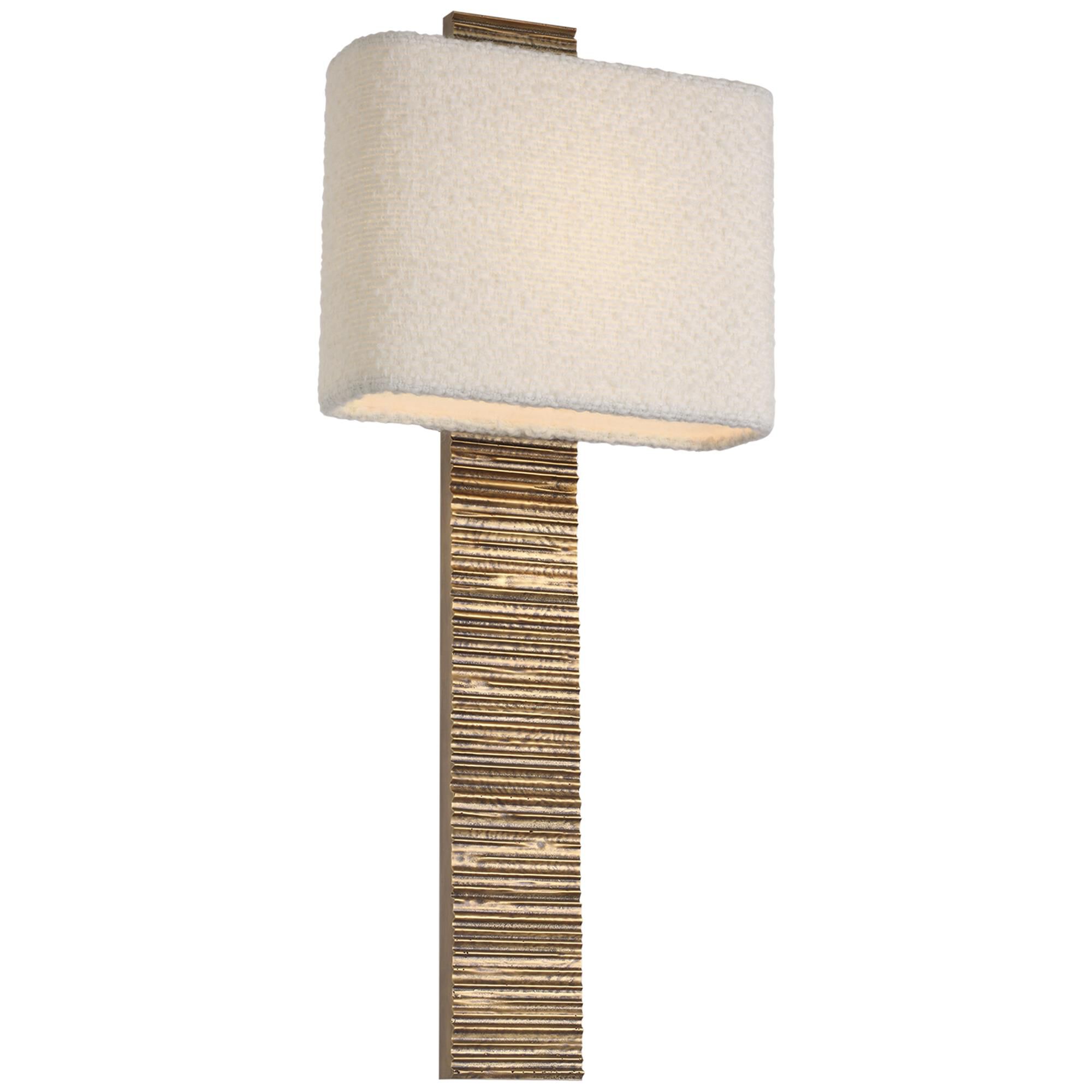 Shown in Ridged Tombac finish and Boucle Rectangle shade