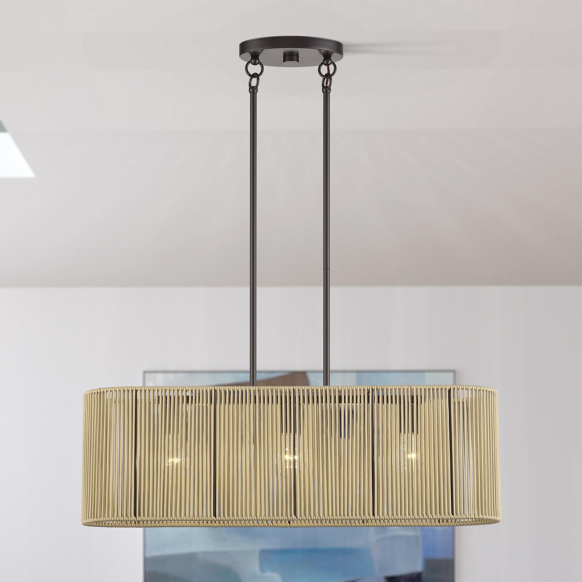 Shown in English Bronze finish and Hand-Woven Venetian Gold Color Polyester Rope shade