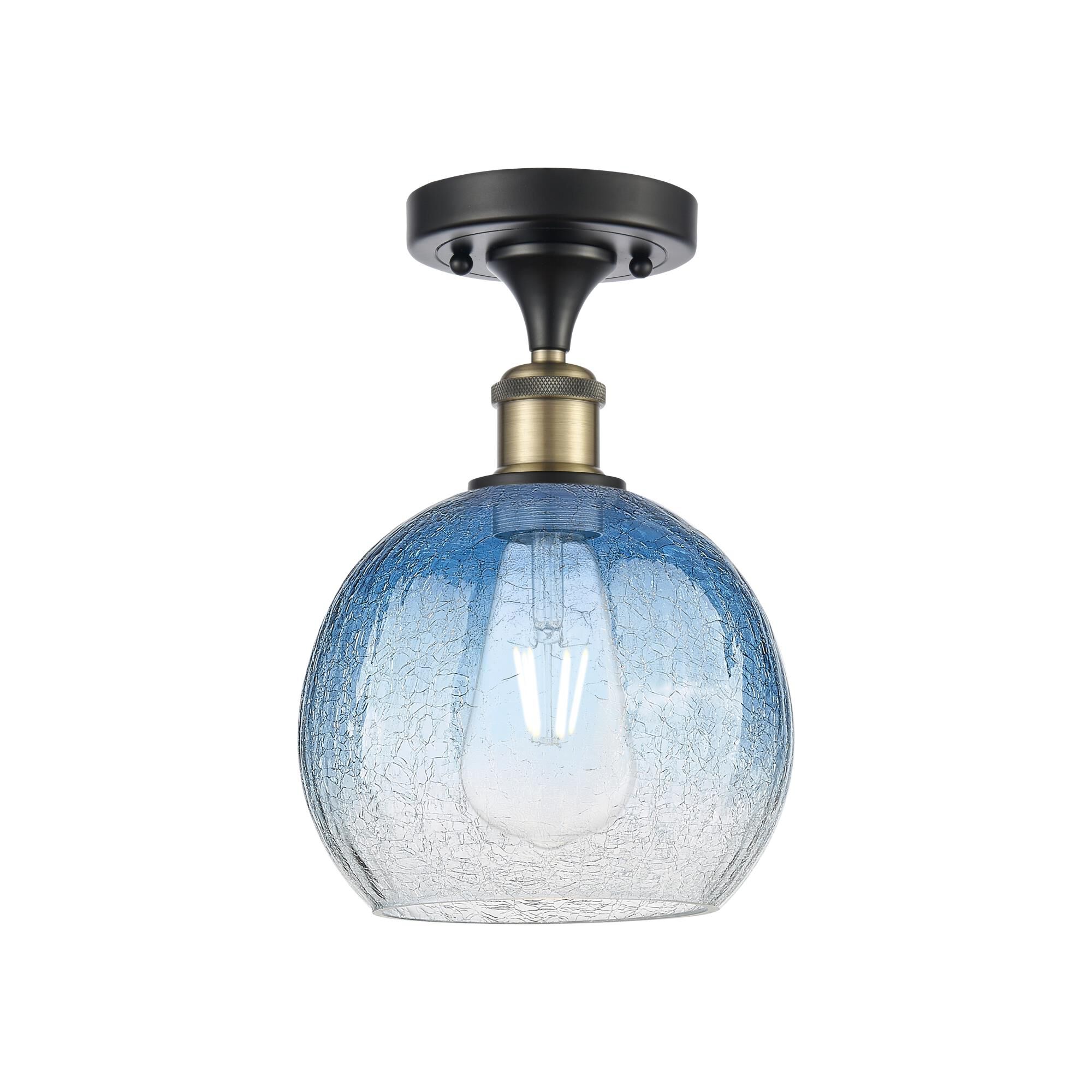 Shown in Black Antique Brass finish and Sapphire Blue glass