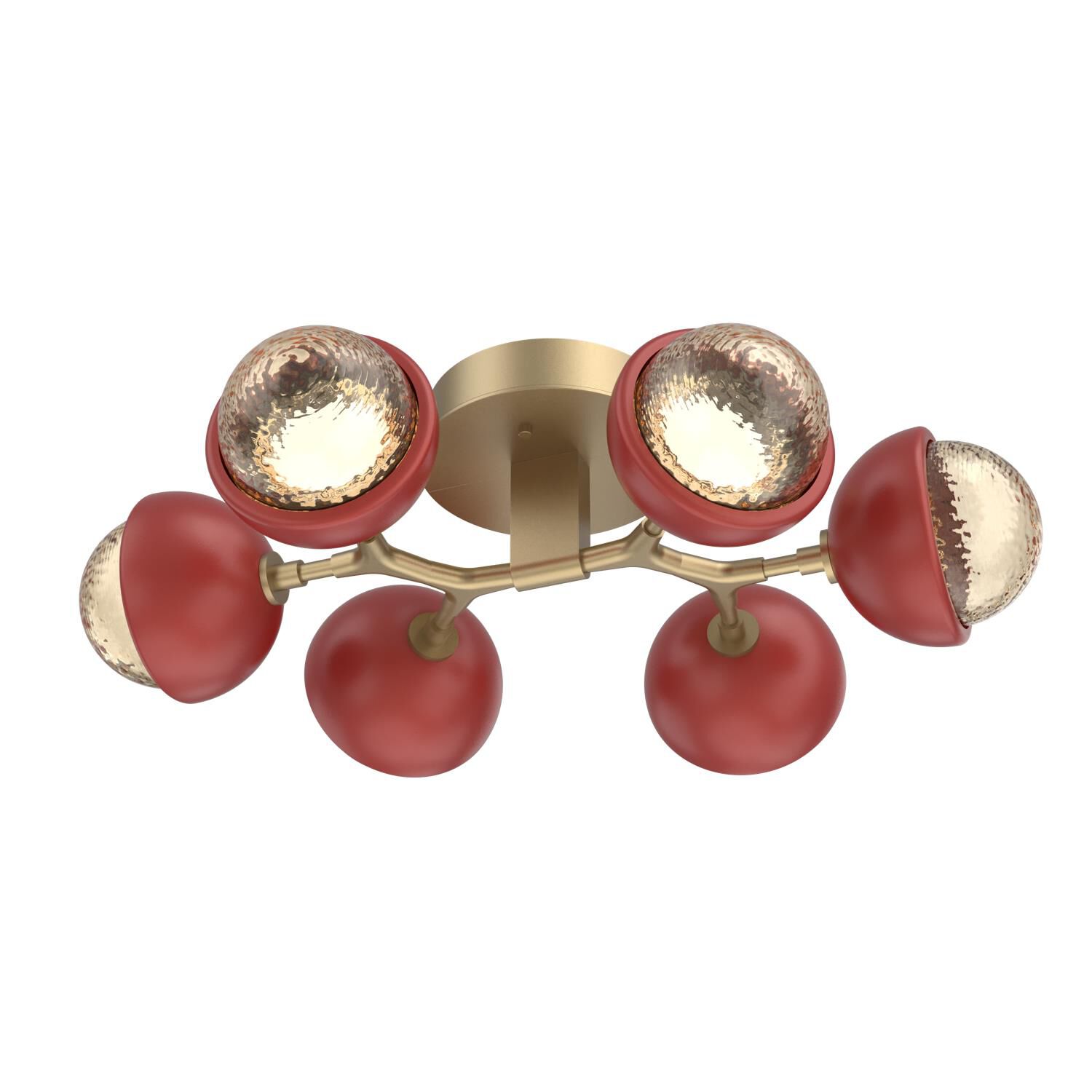 Shown in Gilded Brass finish and Amber glass and Cinnamon Red accent
