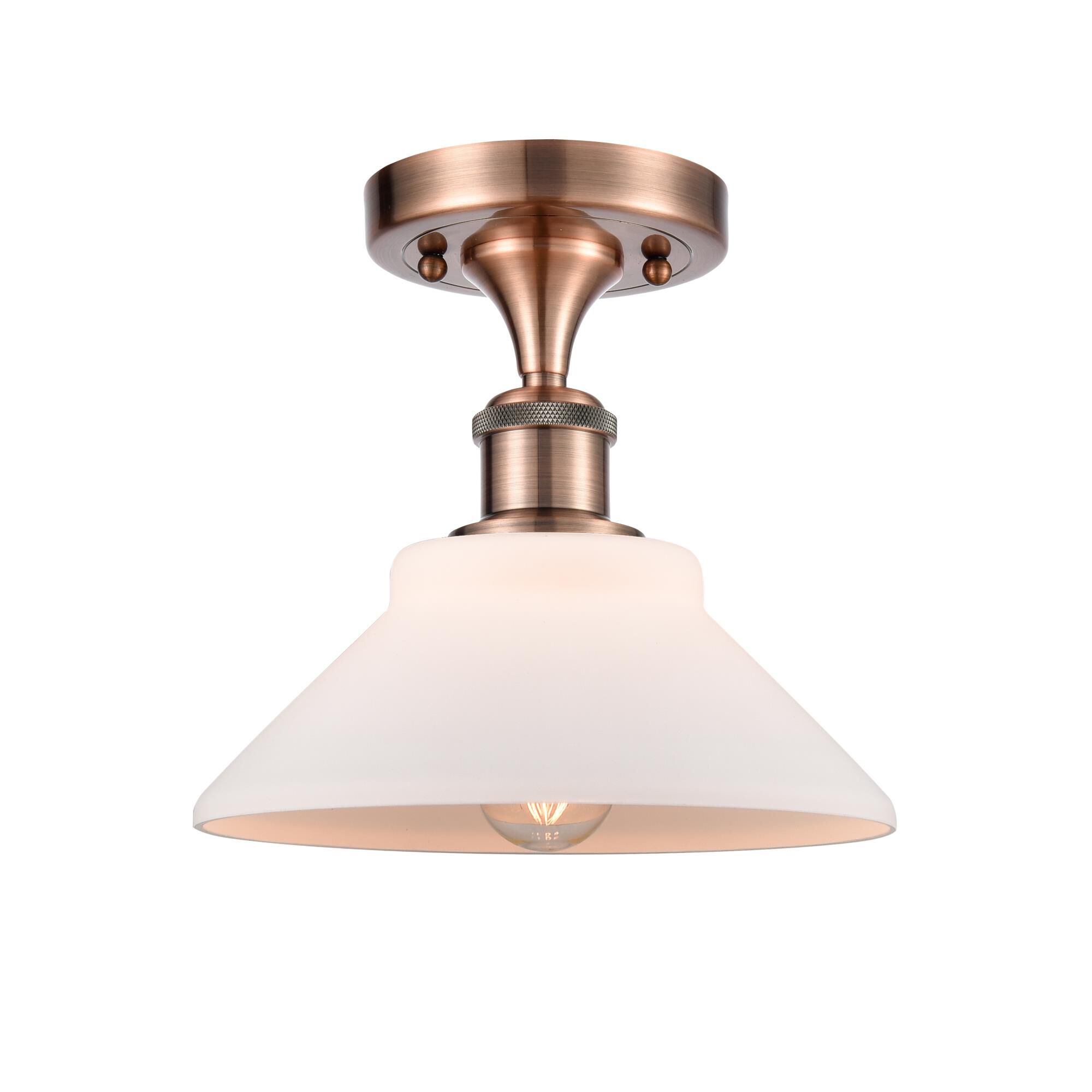 Shown in Antique Copper finish and Disc glass and Glass shade