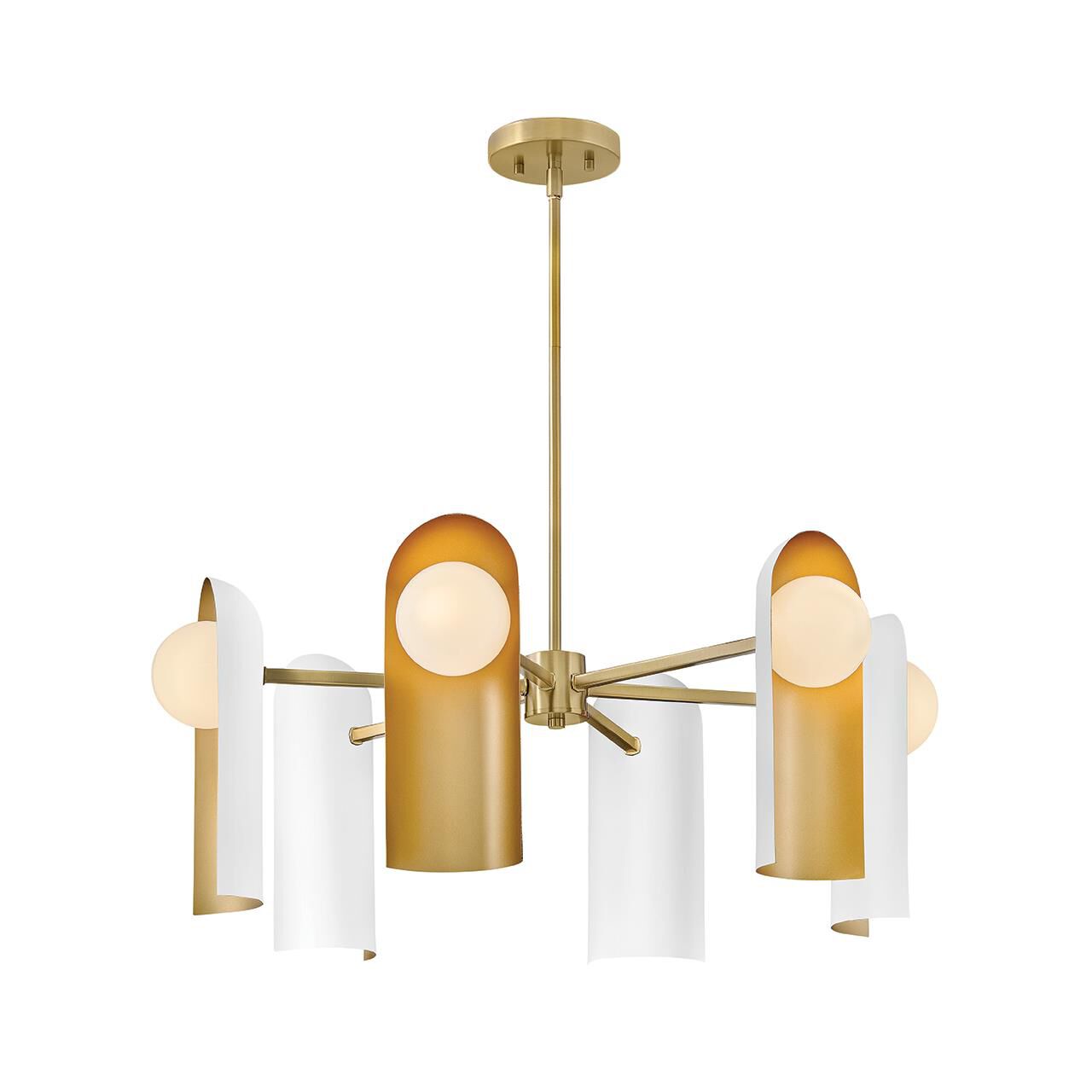 Shown in Lacquered Brass and Satin Off-White finish and Cased Opal glass