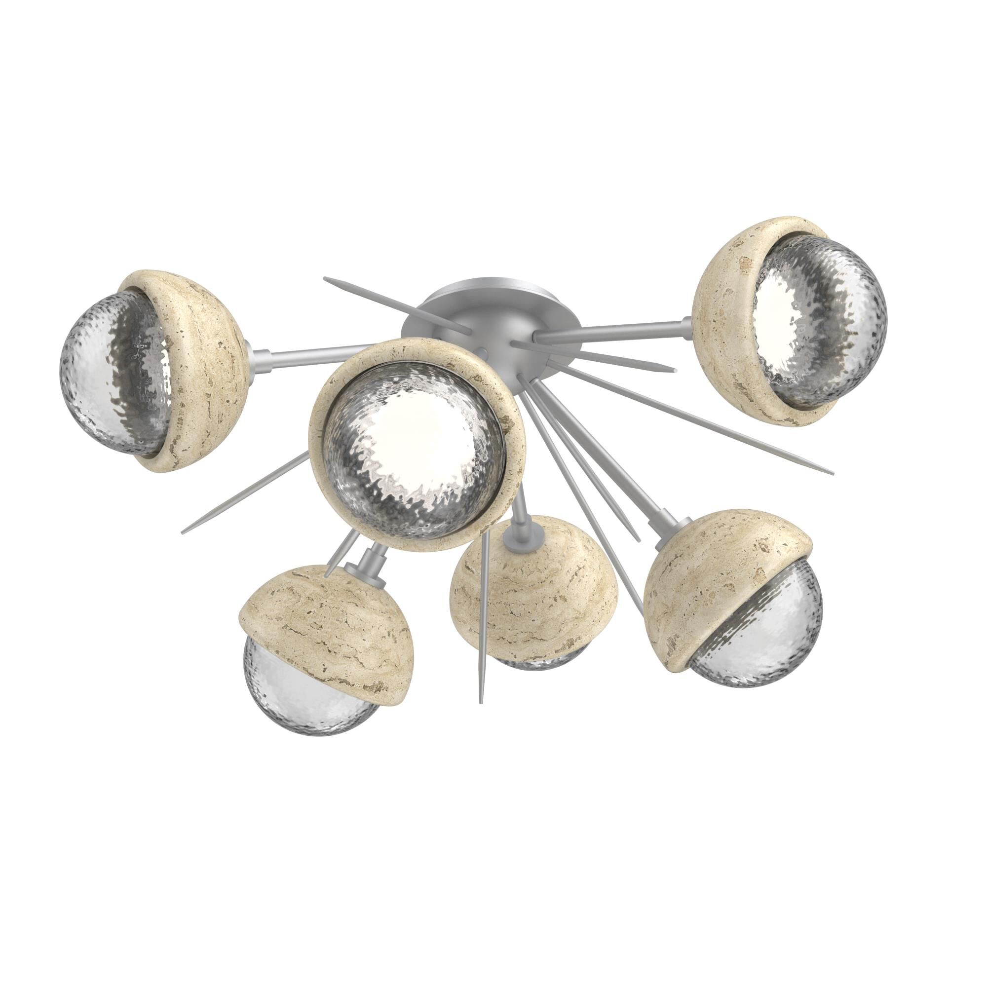 Shown in Classic Silver finish and Clear glass and Travertine Stone accent