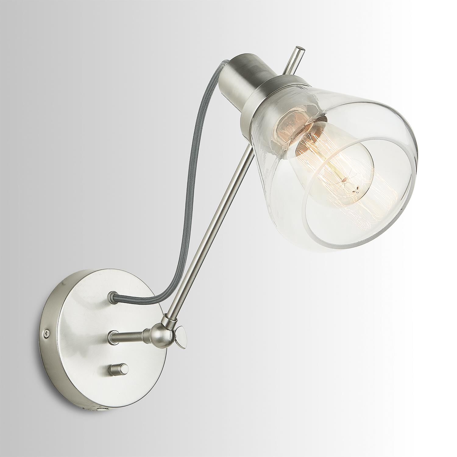 Shown in Brushed Nickel finish and Clear glass