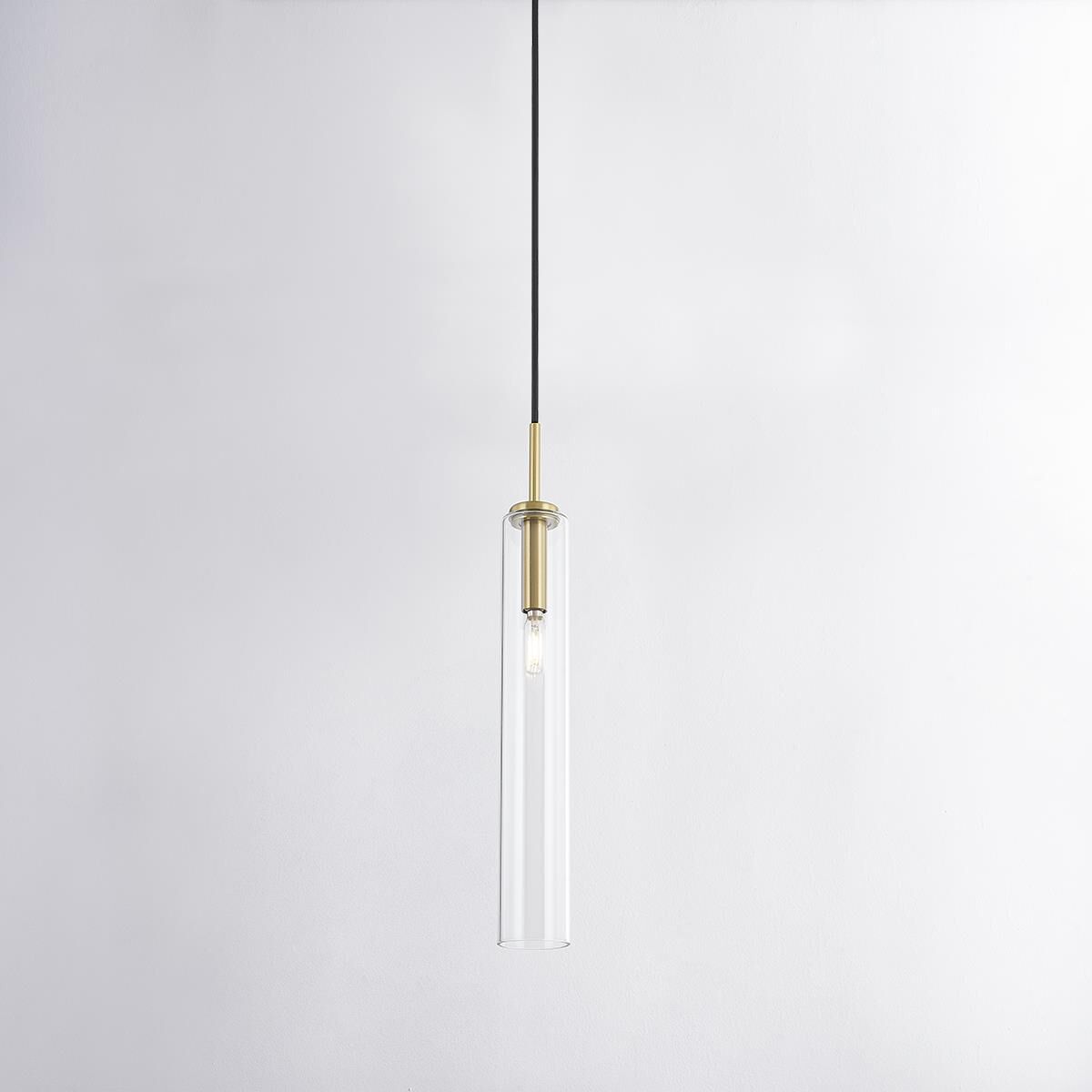 Shown in Aged Brass finish and Clear Borosilicate glass