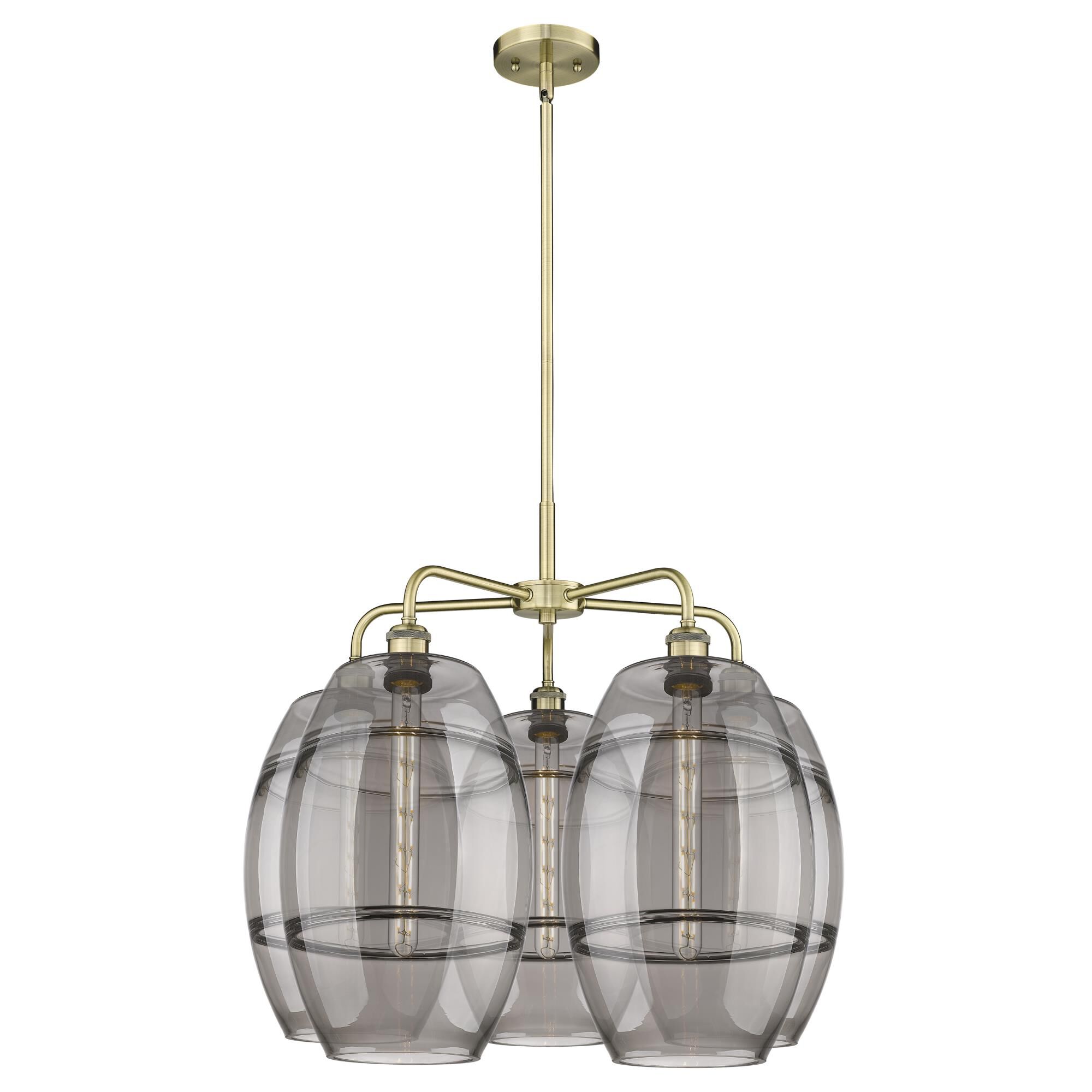 Shown in Antique Brass finish and Light Smoke glass