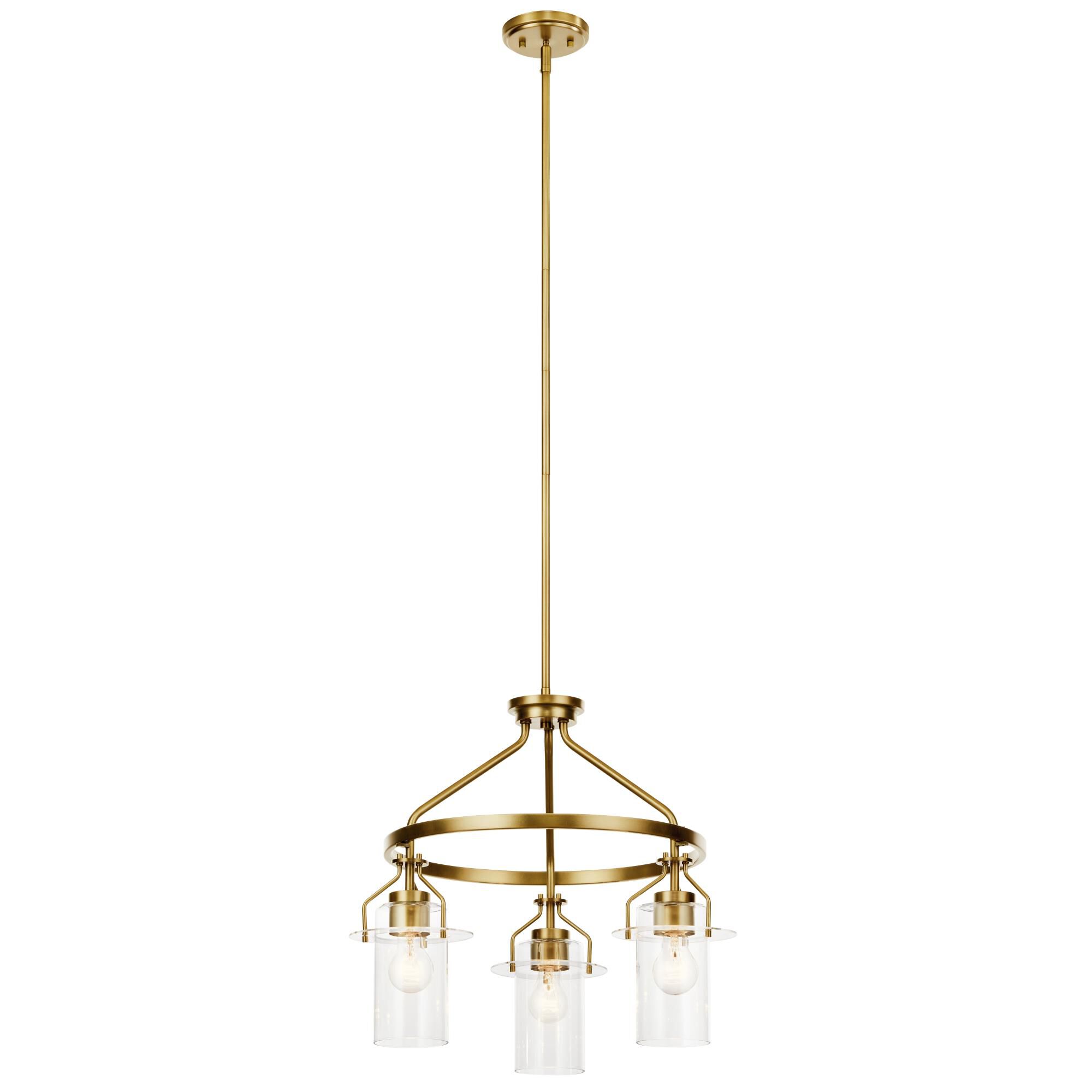 Shown in Brushed Brass finish and Clear glass