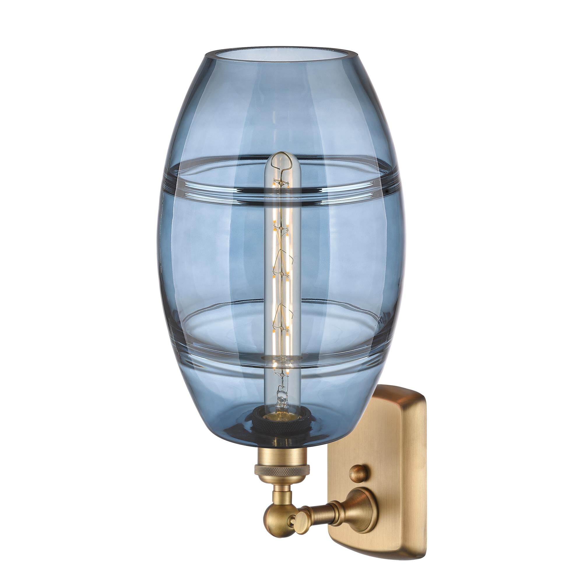Shown in Brushed Brass finish and Princess Blue glass