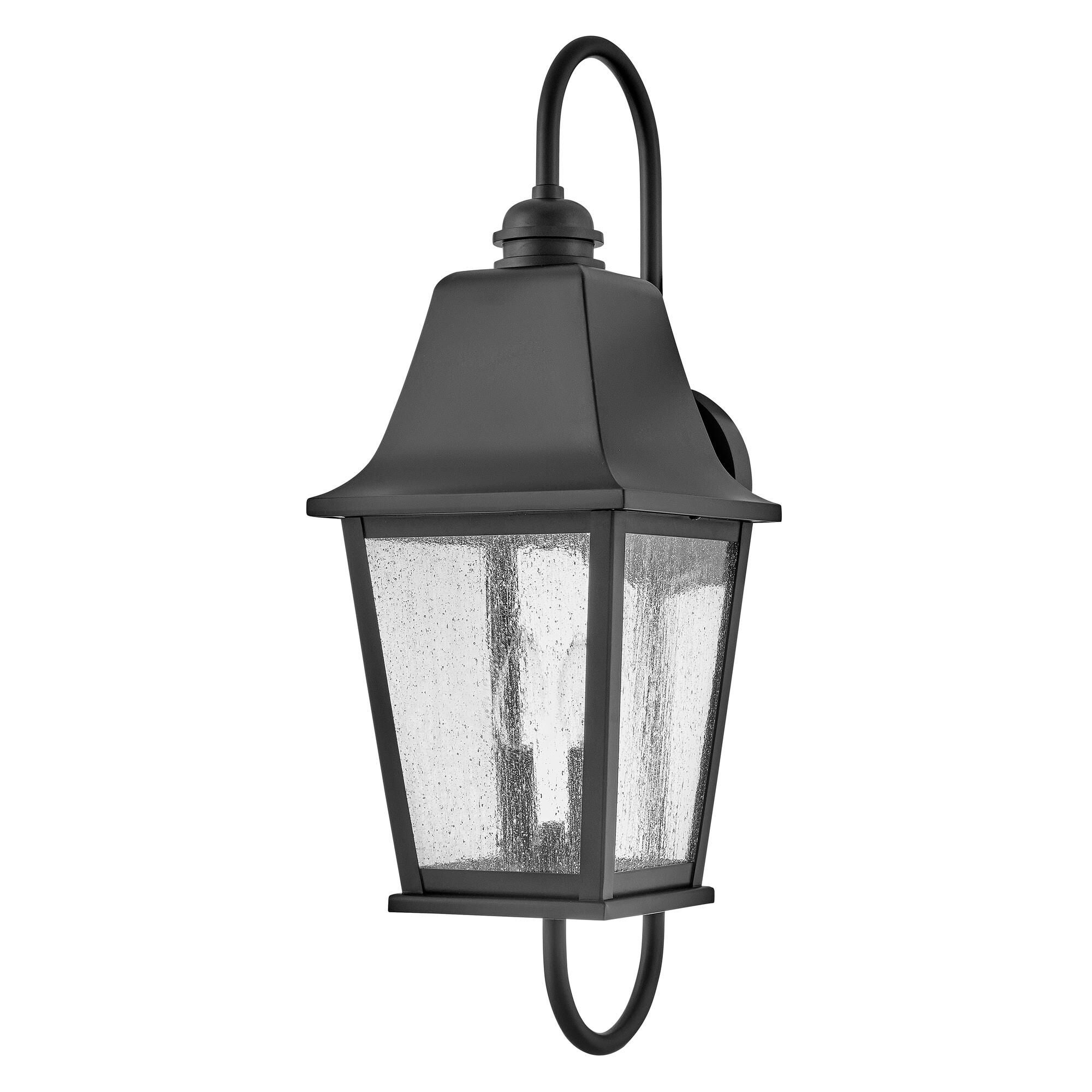 Shown in Black finish and Clear Seedy glass