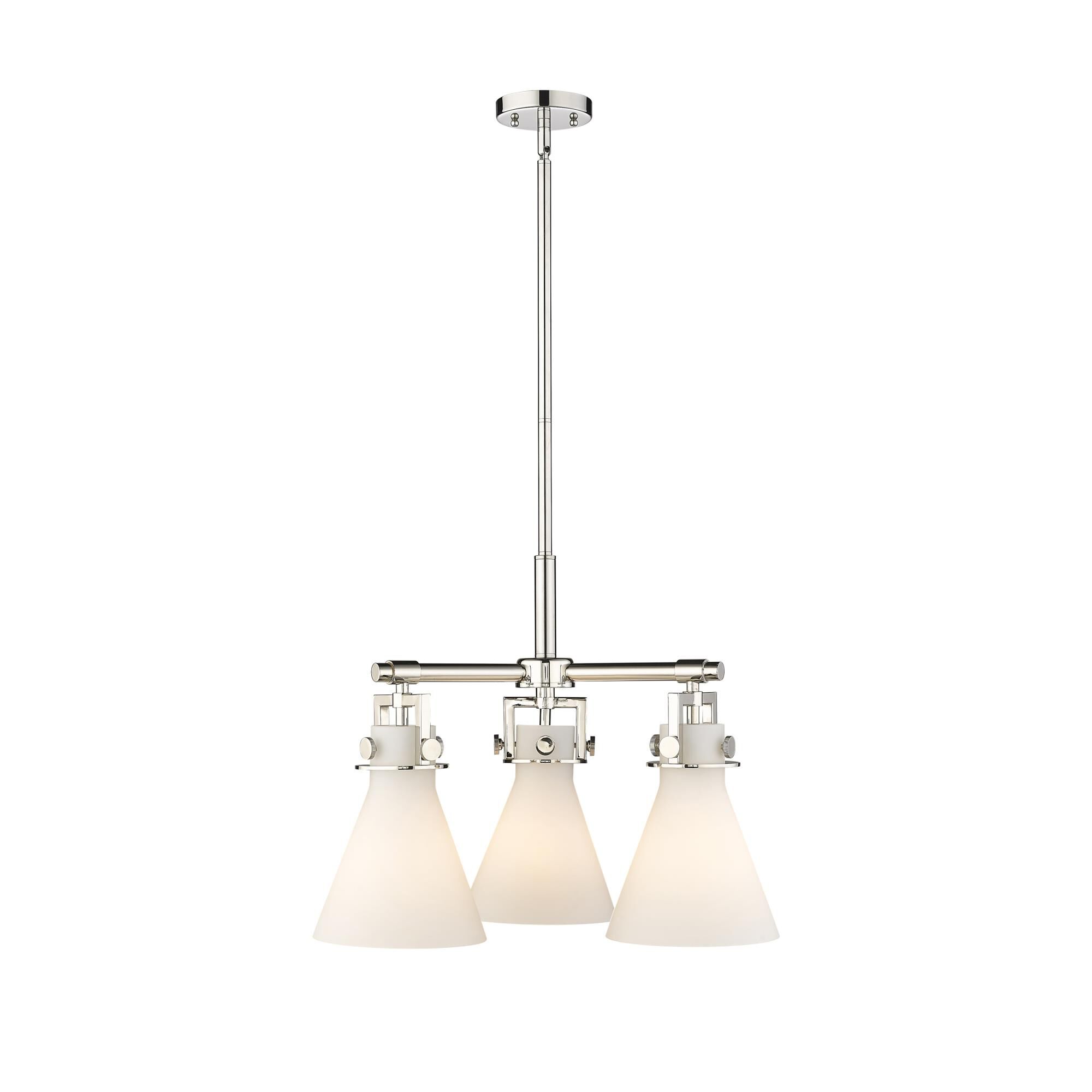 Shown in Polished Nickel finish and Matte White glass