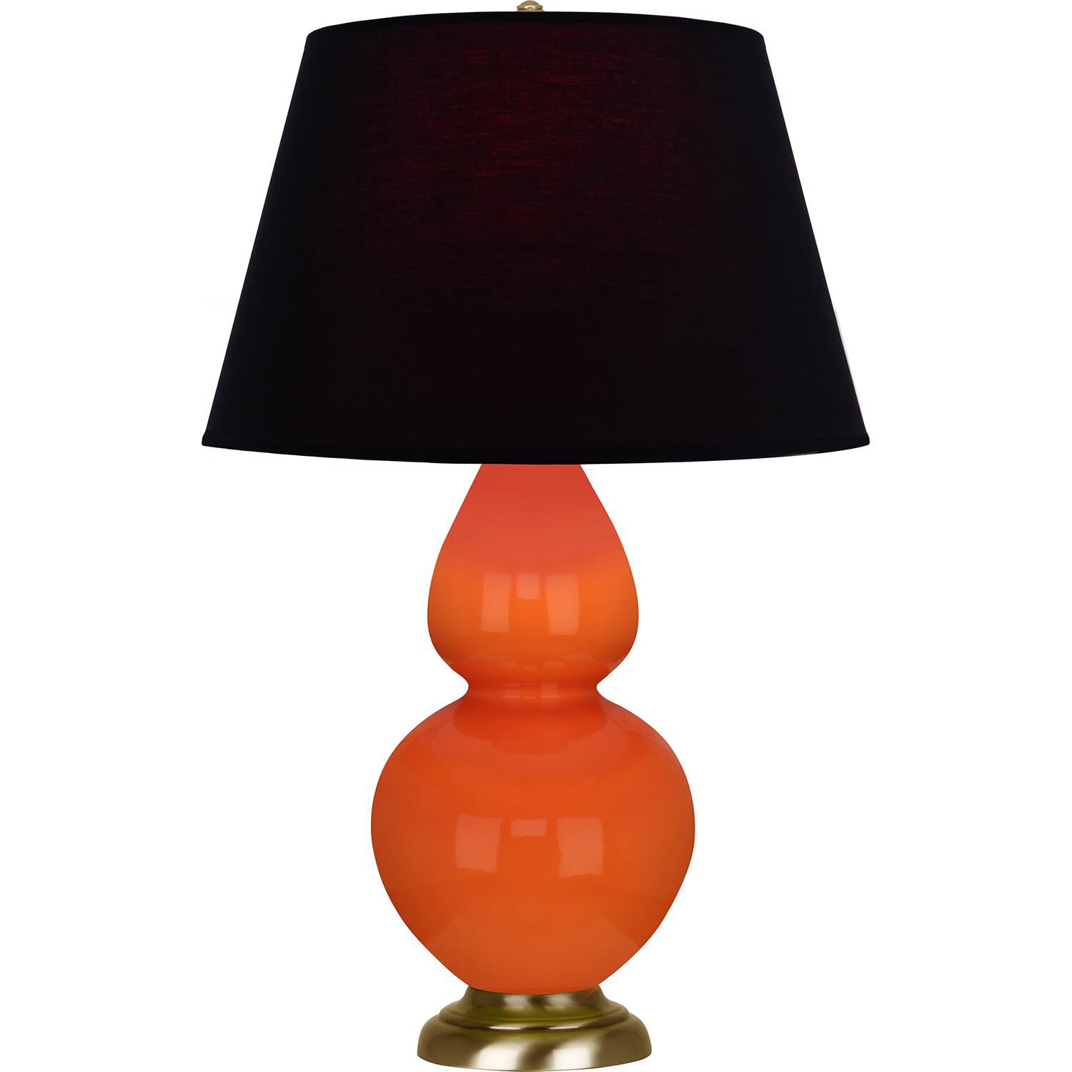 Shown in Pumpkin finish and Ink Black with Rose Red Lining shade and Antique Natural Brass accent