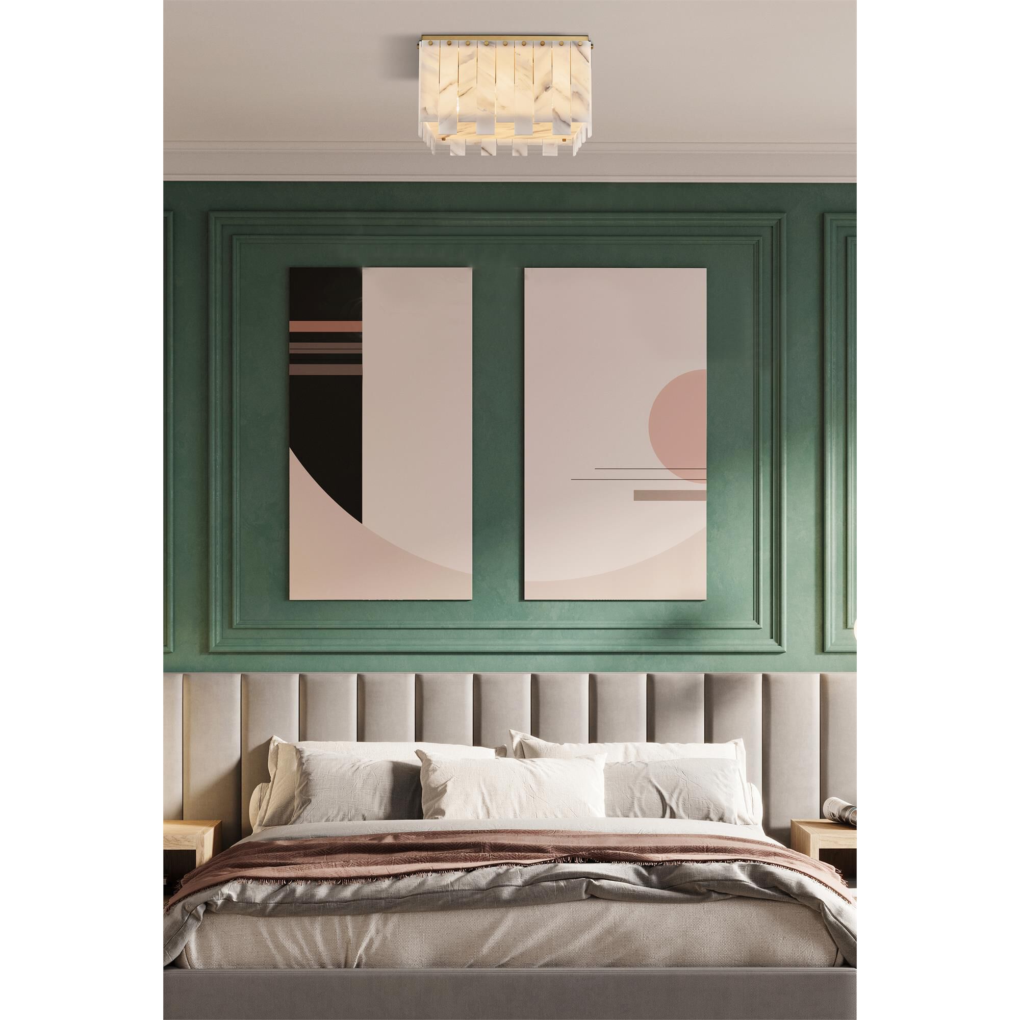 Shown in Rubbed Brass finish and Alabaster Resin shade