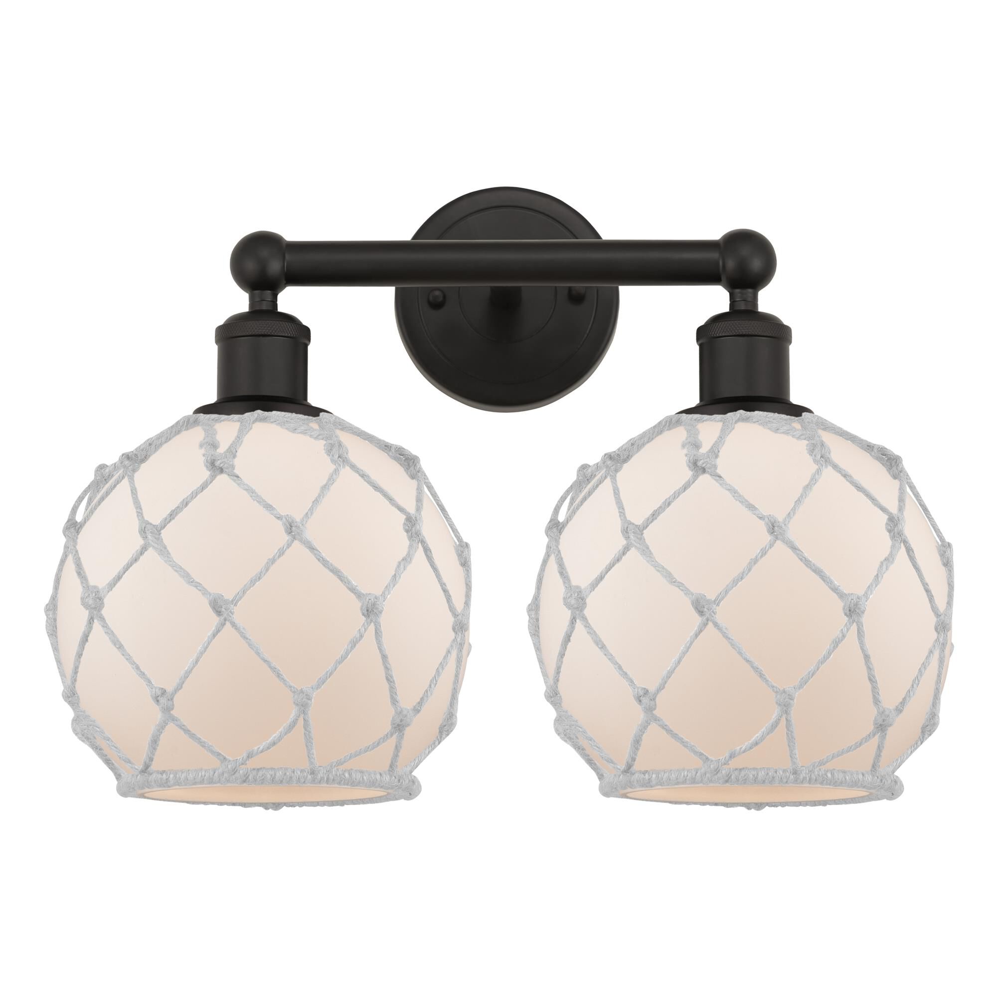 Shown in Oil Rubbed Bronze finish and White with White Rope glass