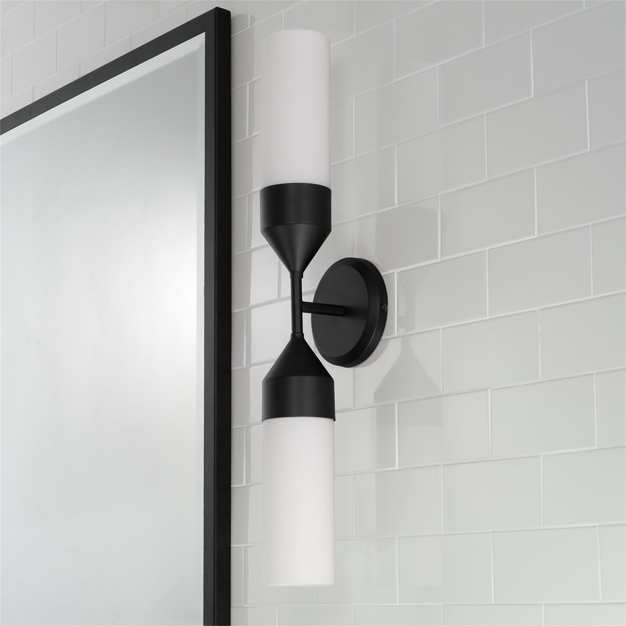 Shown in Matte Black finish and Soft White glass