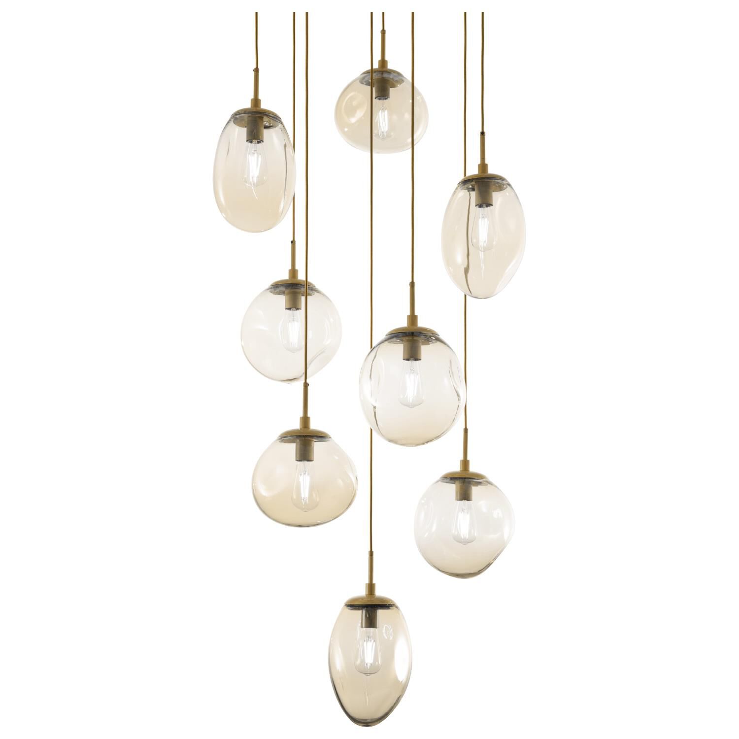 Shown in Gilded Brass finish and Blown Amber glass