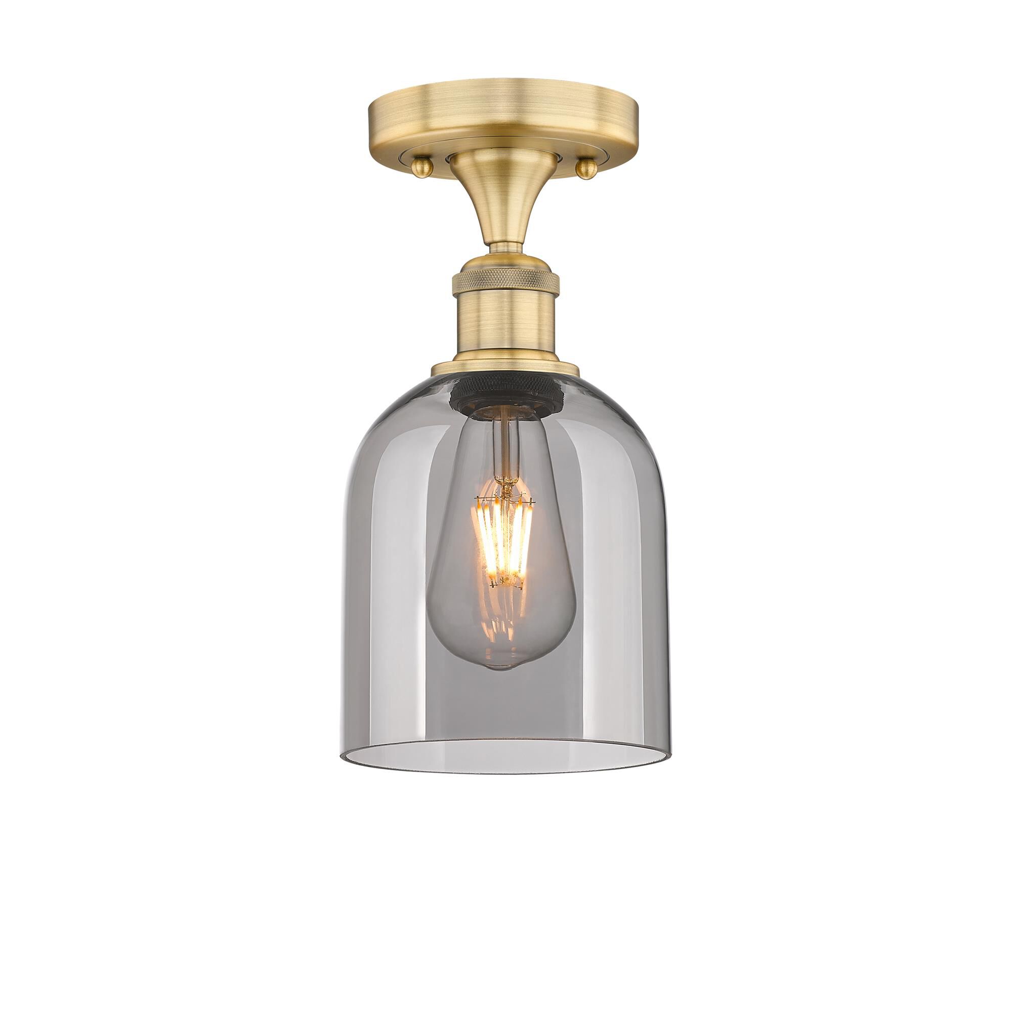 Shown in Brushed Brass finish and Light Smoke glass