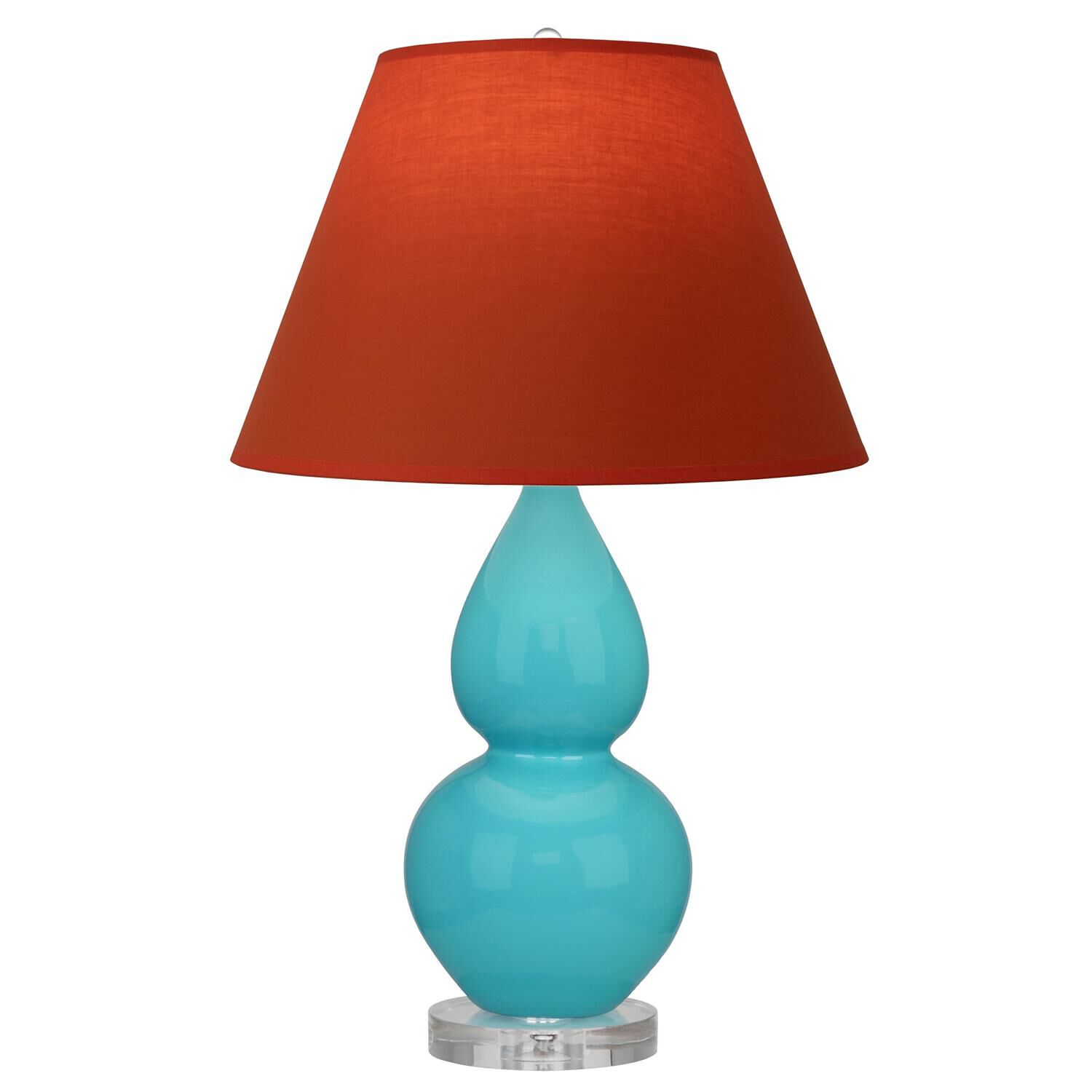 Shown in Egg Blue finish and Tangerine and Taupe Lining shade and Lucite accent
