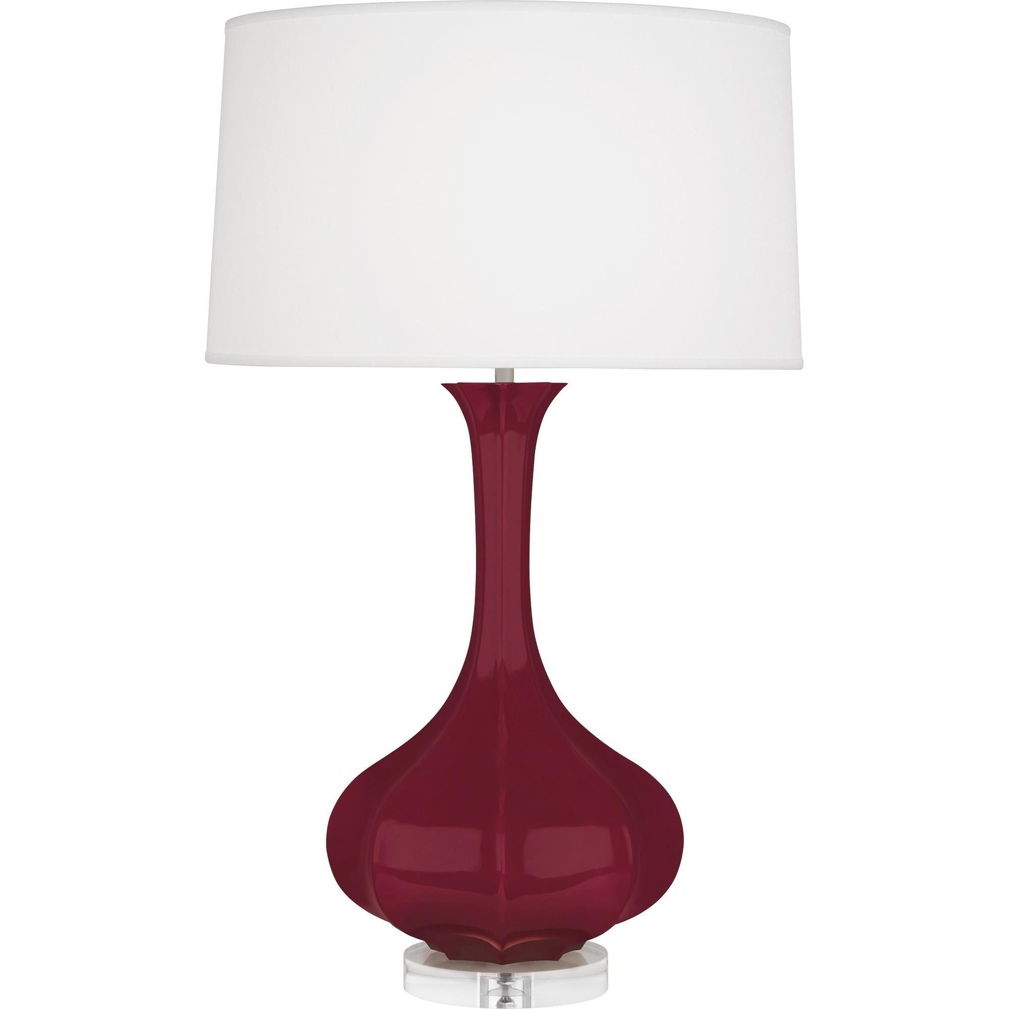 Shown in Sugar Plum Glazed finish and Pearl Dupioni shade and Lucite accent