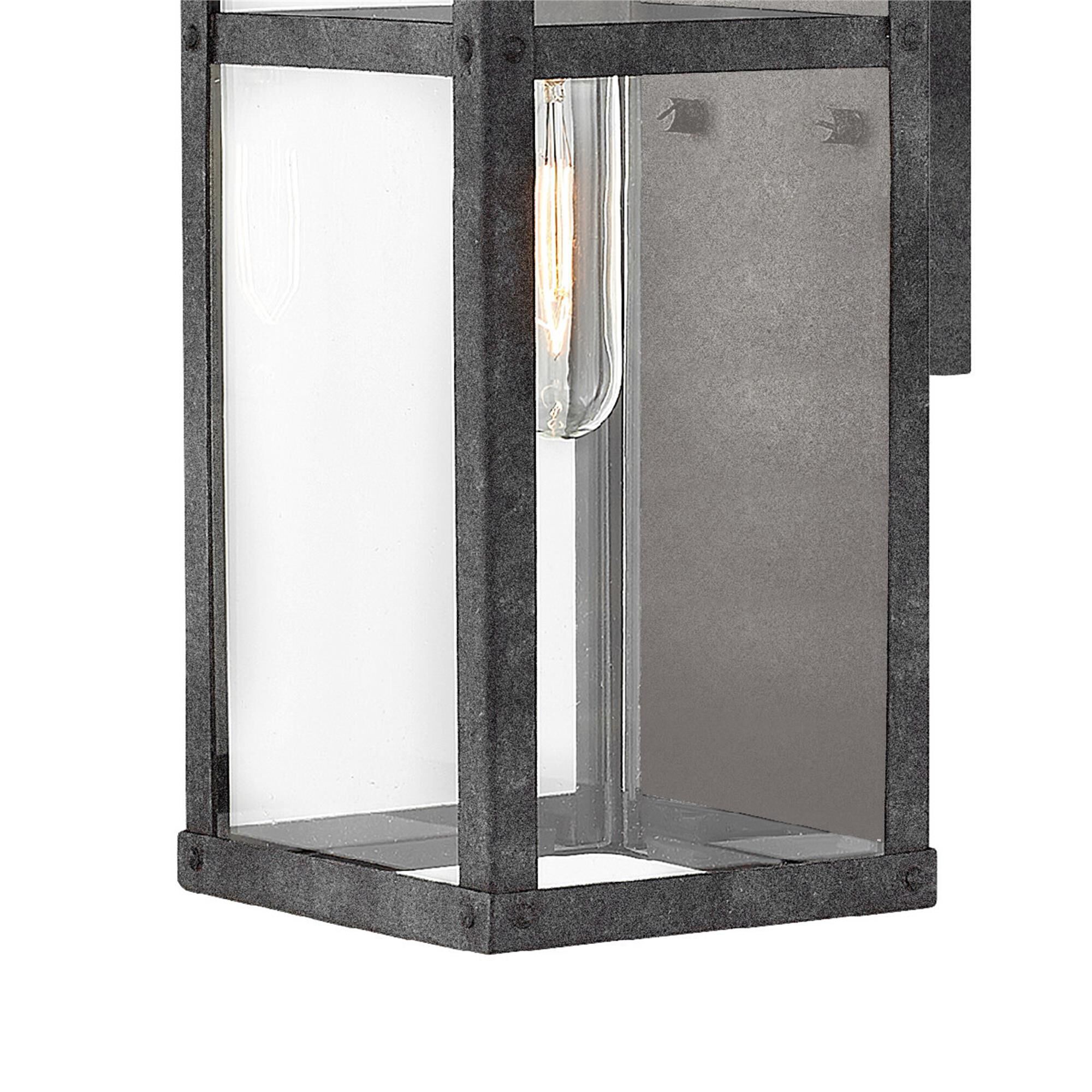Shown in Aged Zinc finish and Clear glass