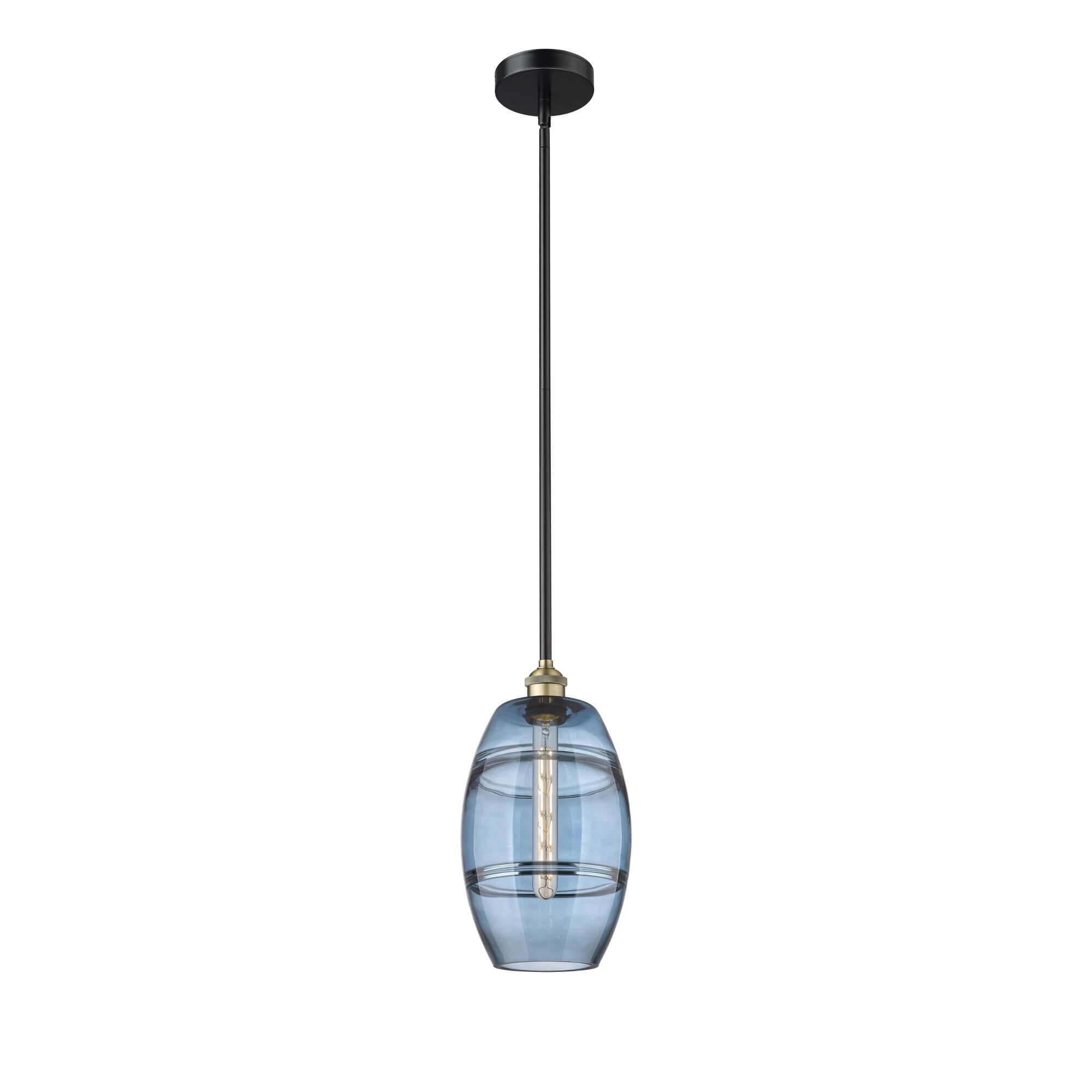 Shown in Black Antique Brass finish and Princess Blue glass
