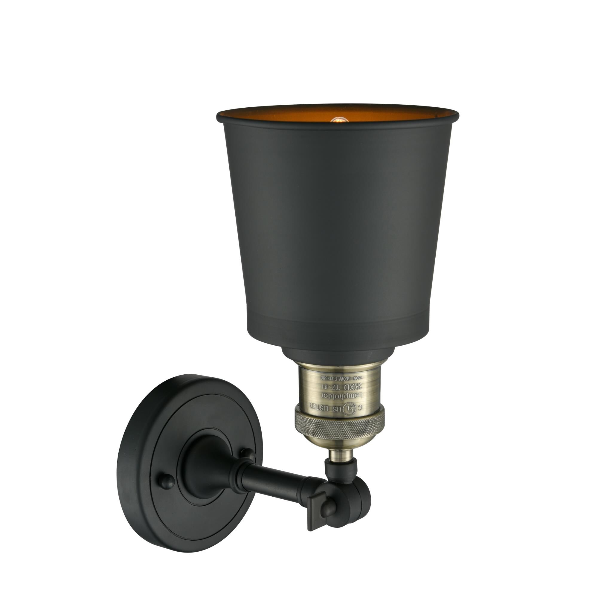 Shown in Black Antique Brass finish and Antique Brass shade and None accent