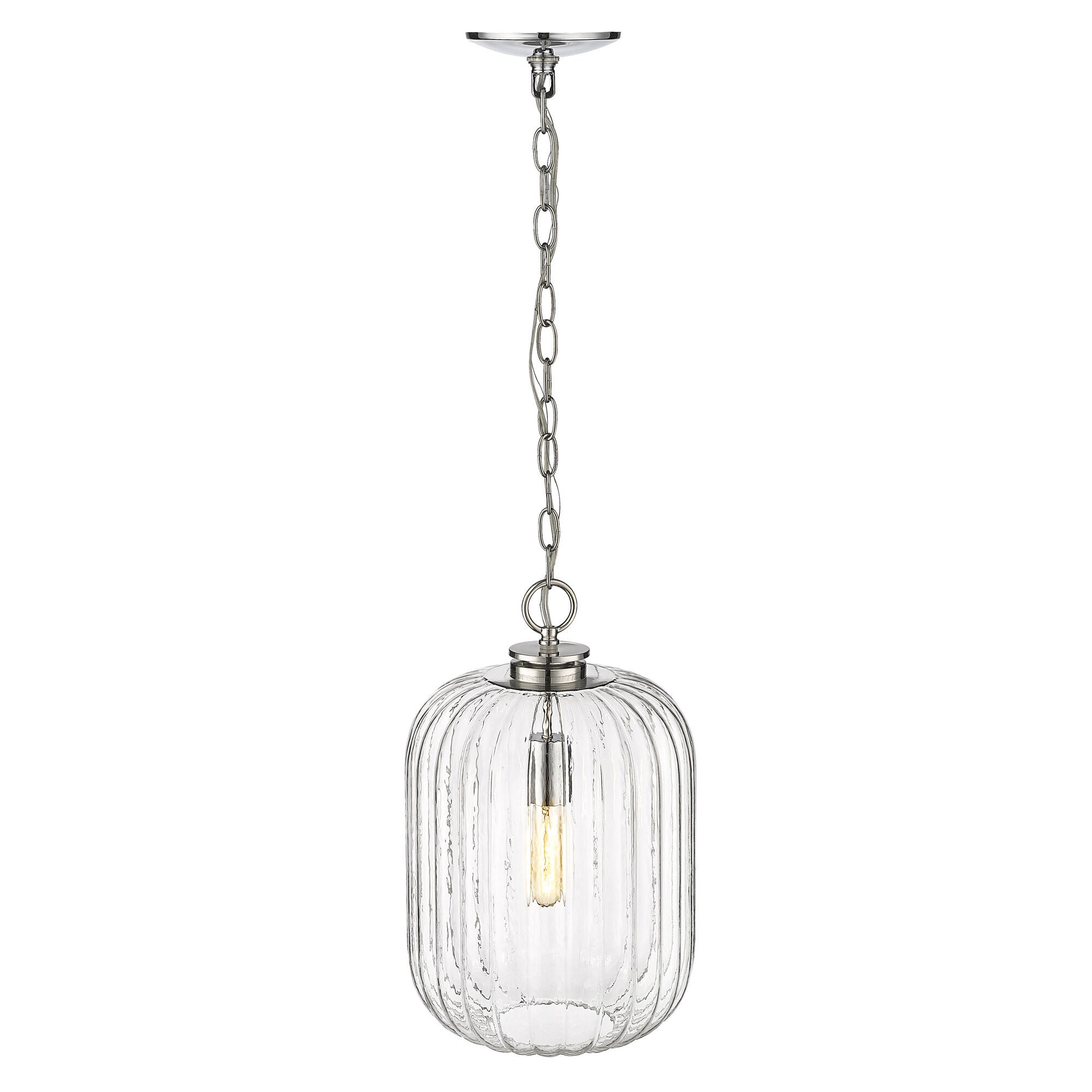 Shown in Polished Nickel finish and Clear Reeded Glass shade