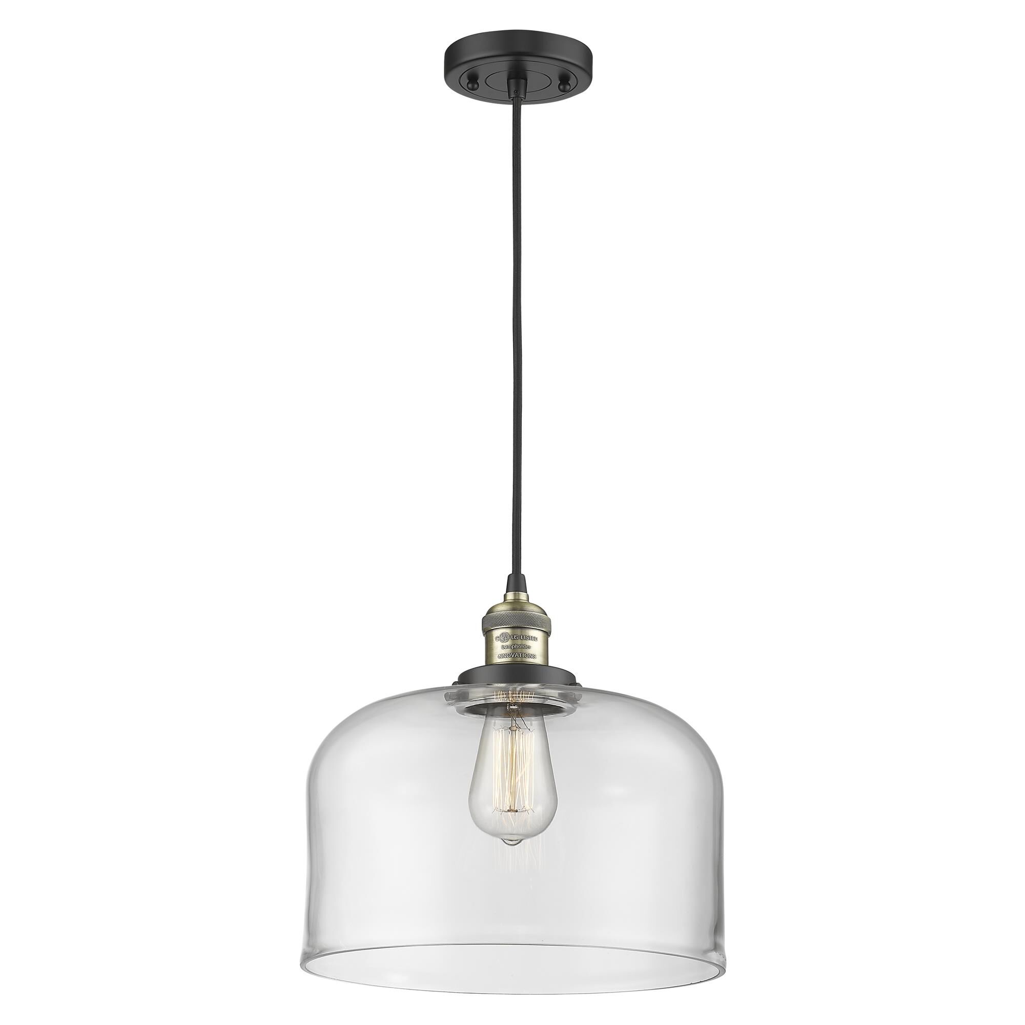 Shown in Black Antique Brass finish and Clear glass