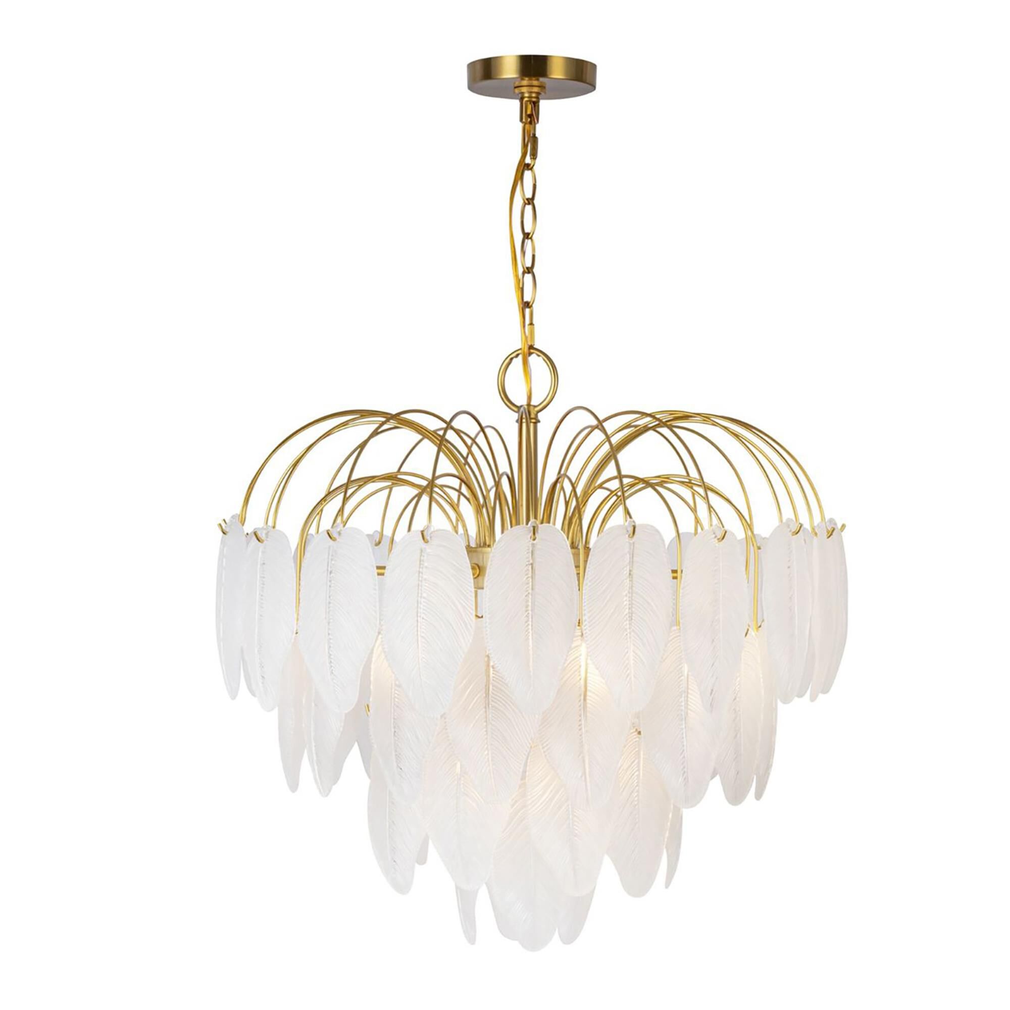 Shown in Brushed Brass finish and White glass