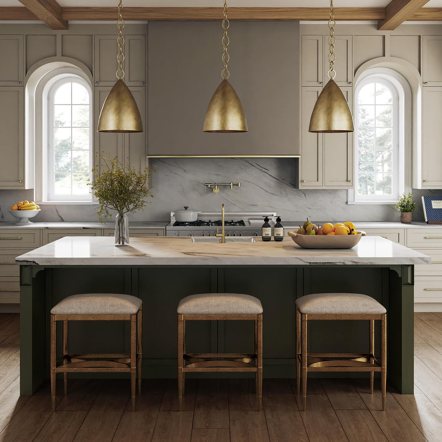 Shown in Feathered Gold finish and Textured Metal shade