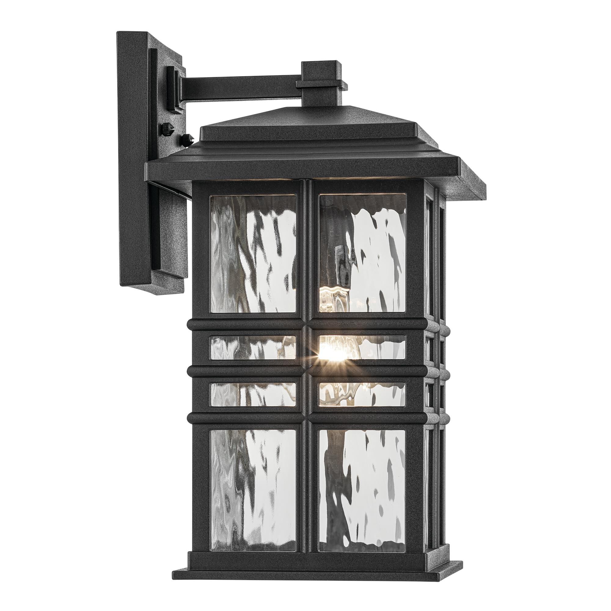 Shown in Textured Black finish and Clear Hammered glass