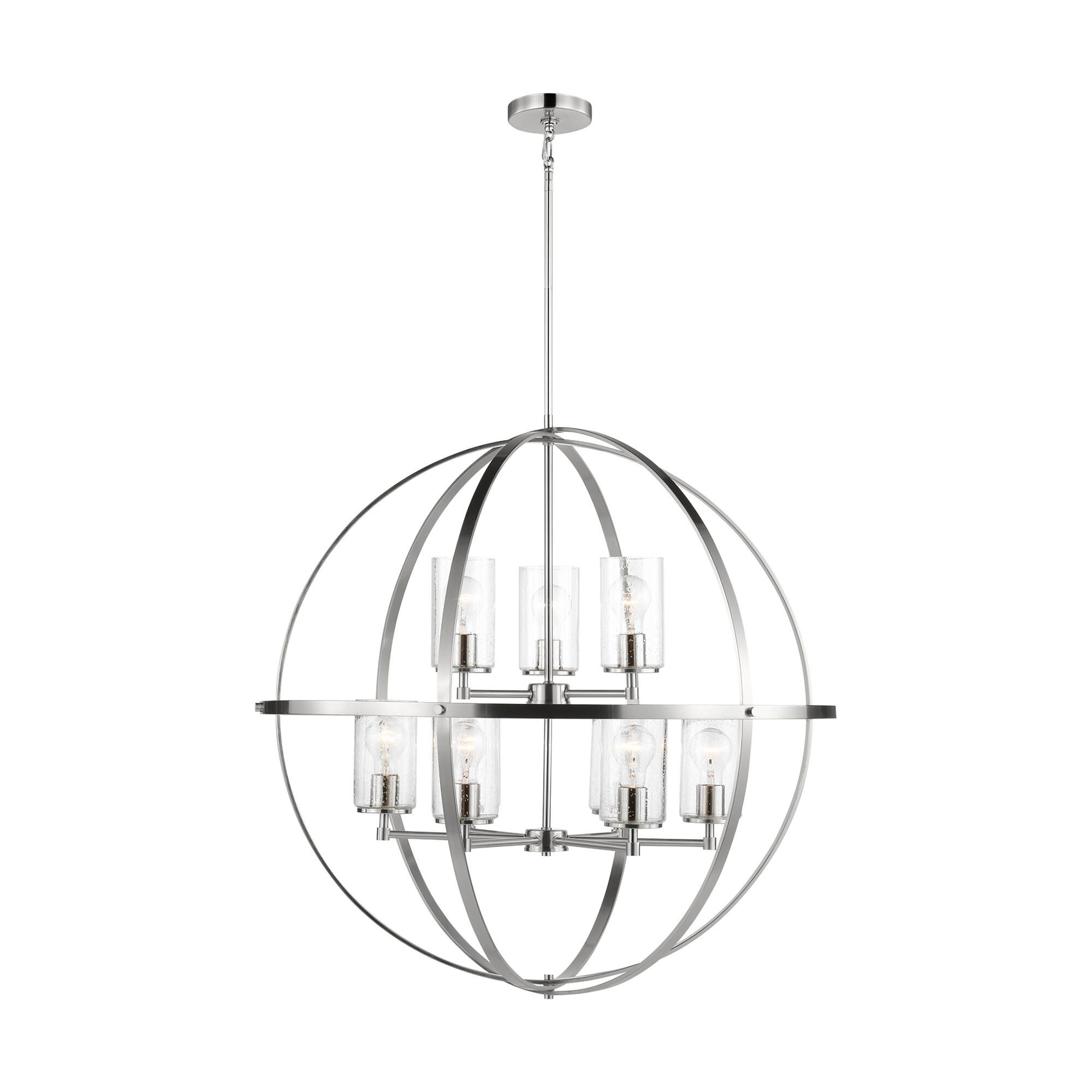 Shown in Brushed Nickel finish and Clear Seeded glass