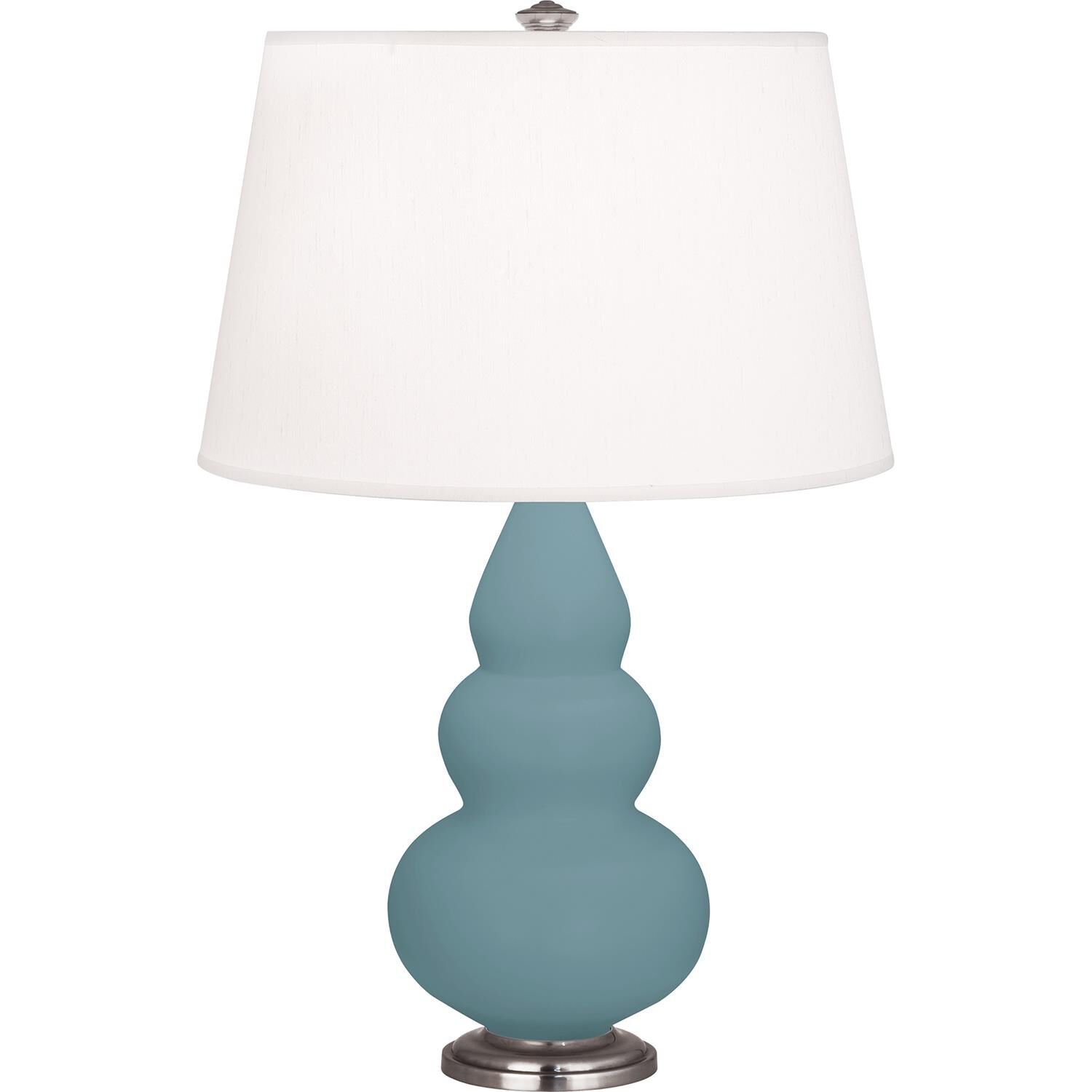 Shown in Matte Steel Blue finish and Pearl shade and Antique Silver accent