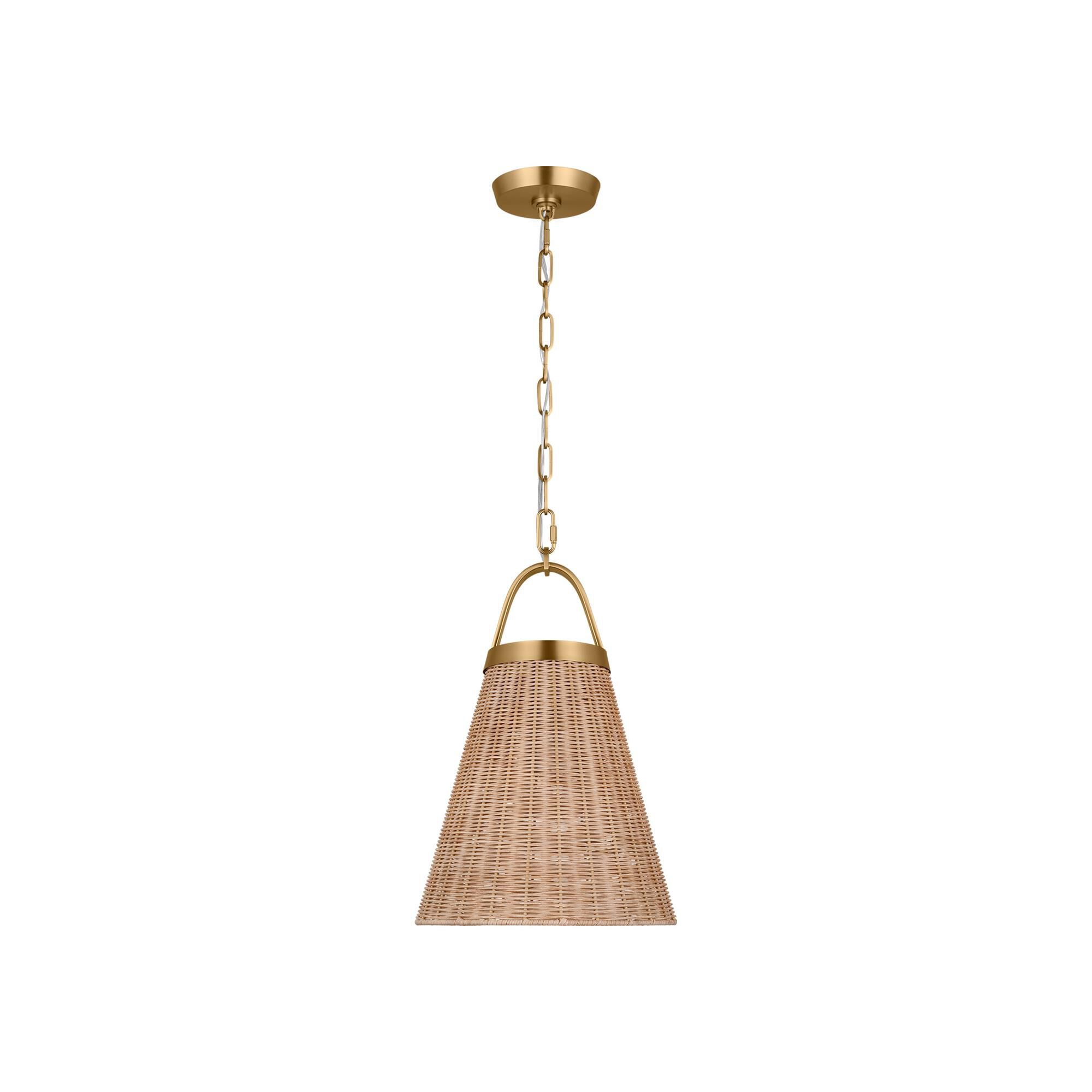 Shown in Burnished Brass finish and Blonde Rattan shade