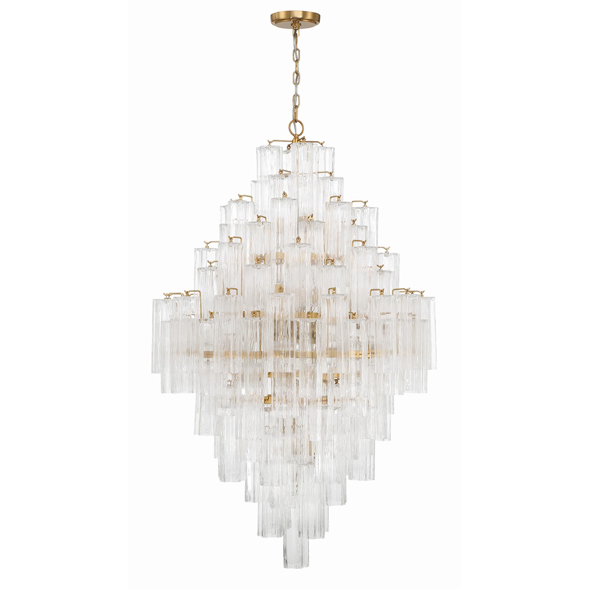 Shown in Aged Brass finish and Tronchi Glass Clear crystal
