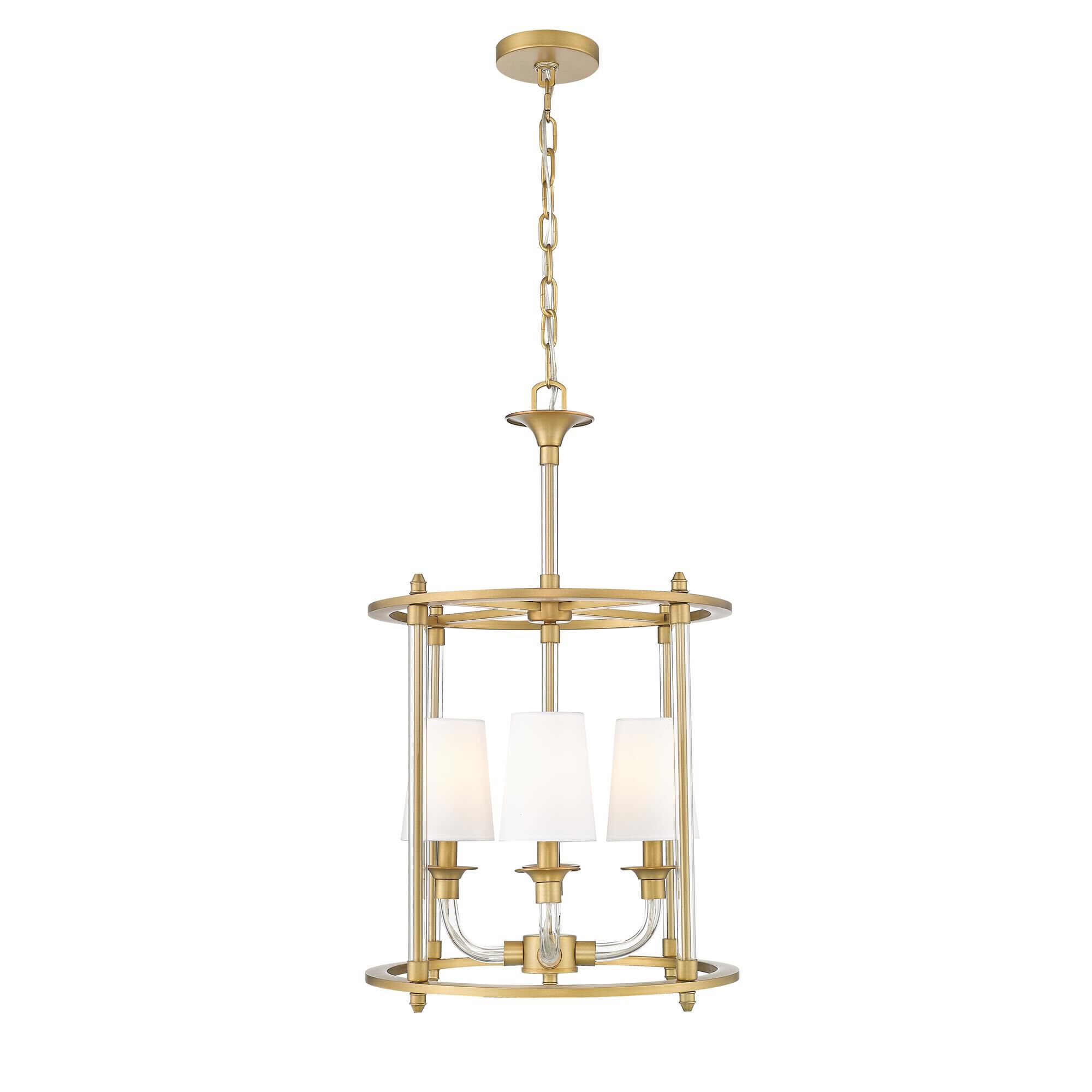 Shown in Rubbed Brass finish and White glass and White shade