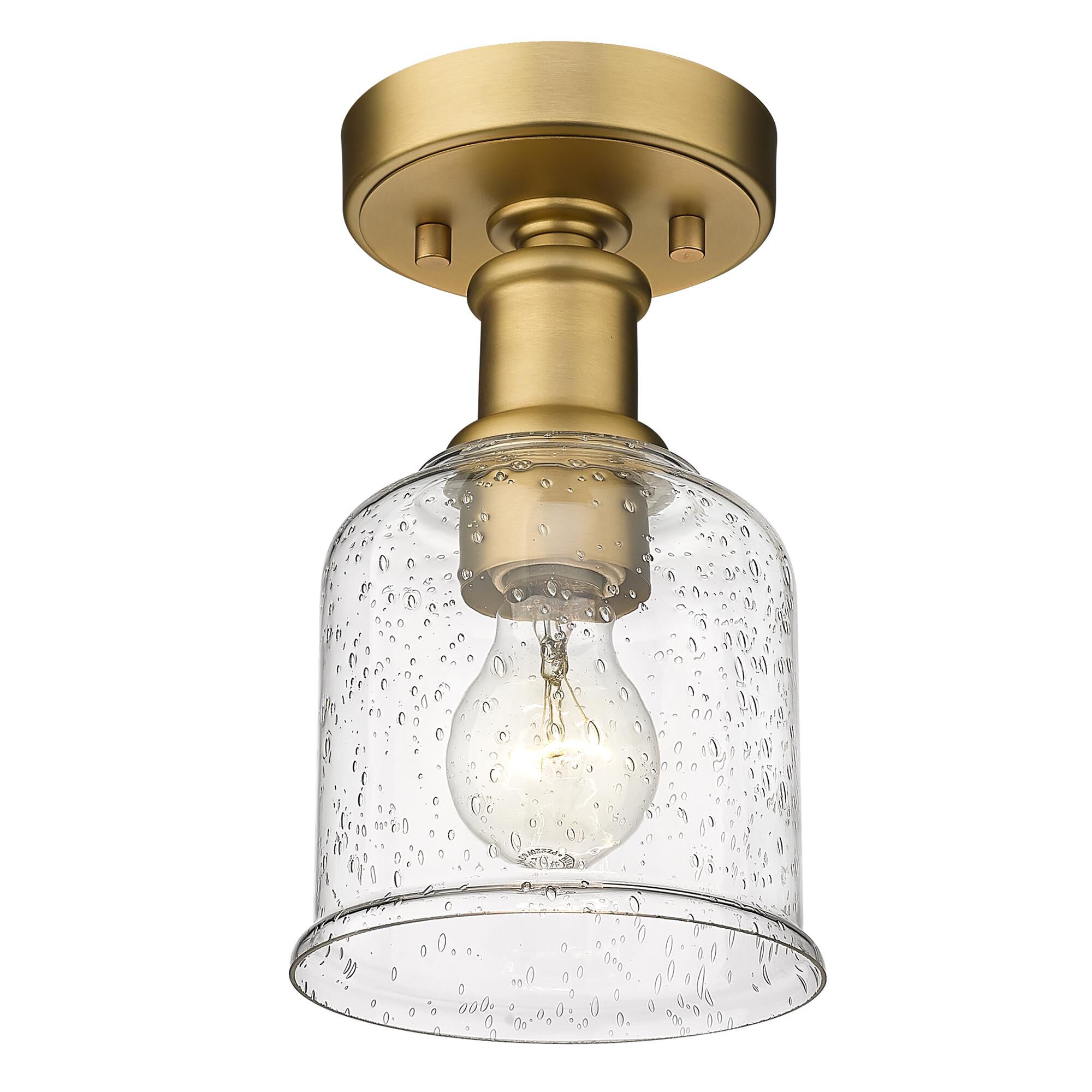 Shown in Heritage Brass finish and Clear Seedy glass