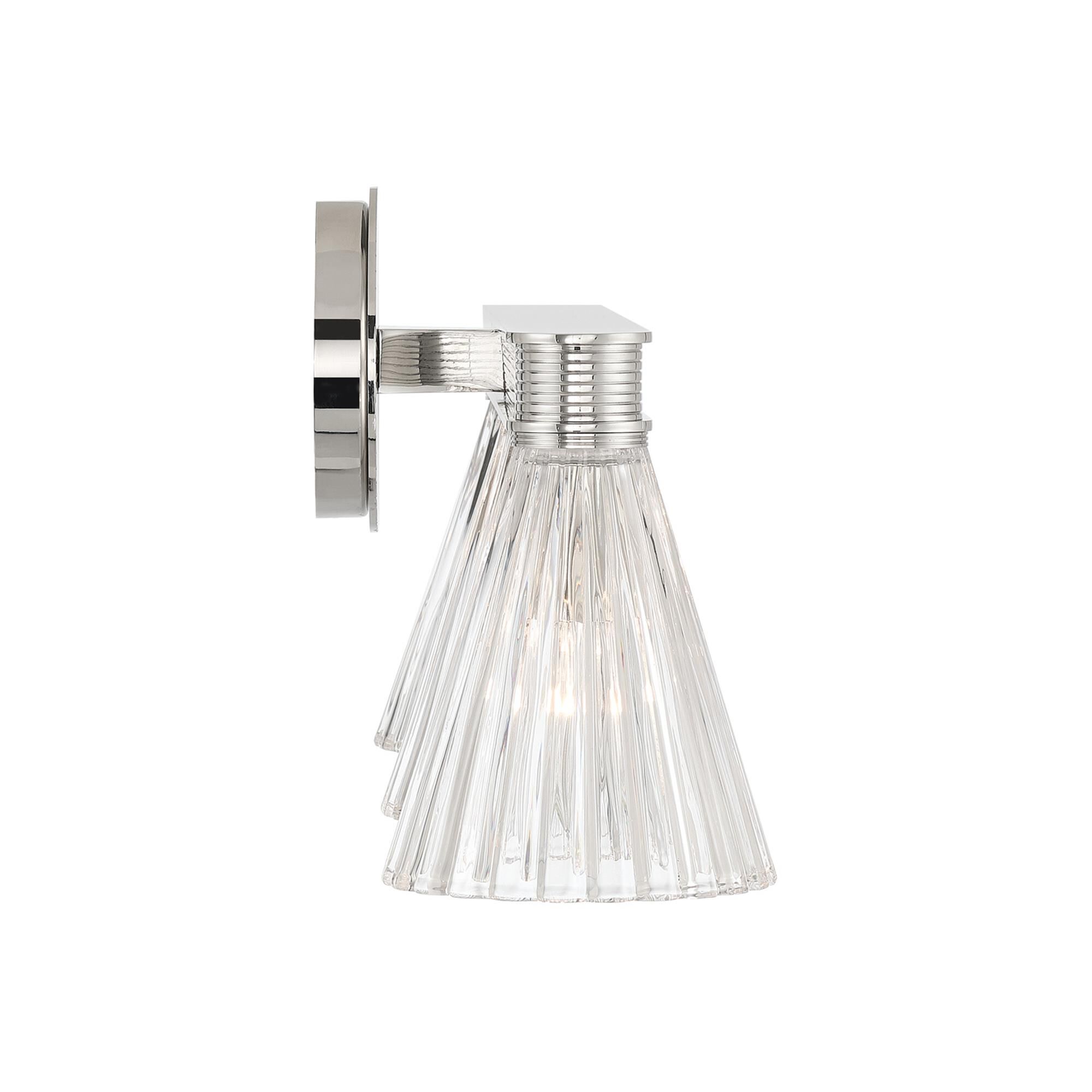Shown in Polished Nickel finish and Glass shade