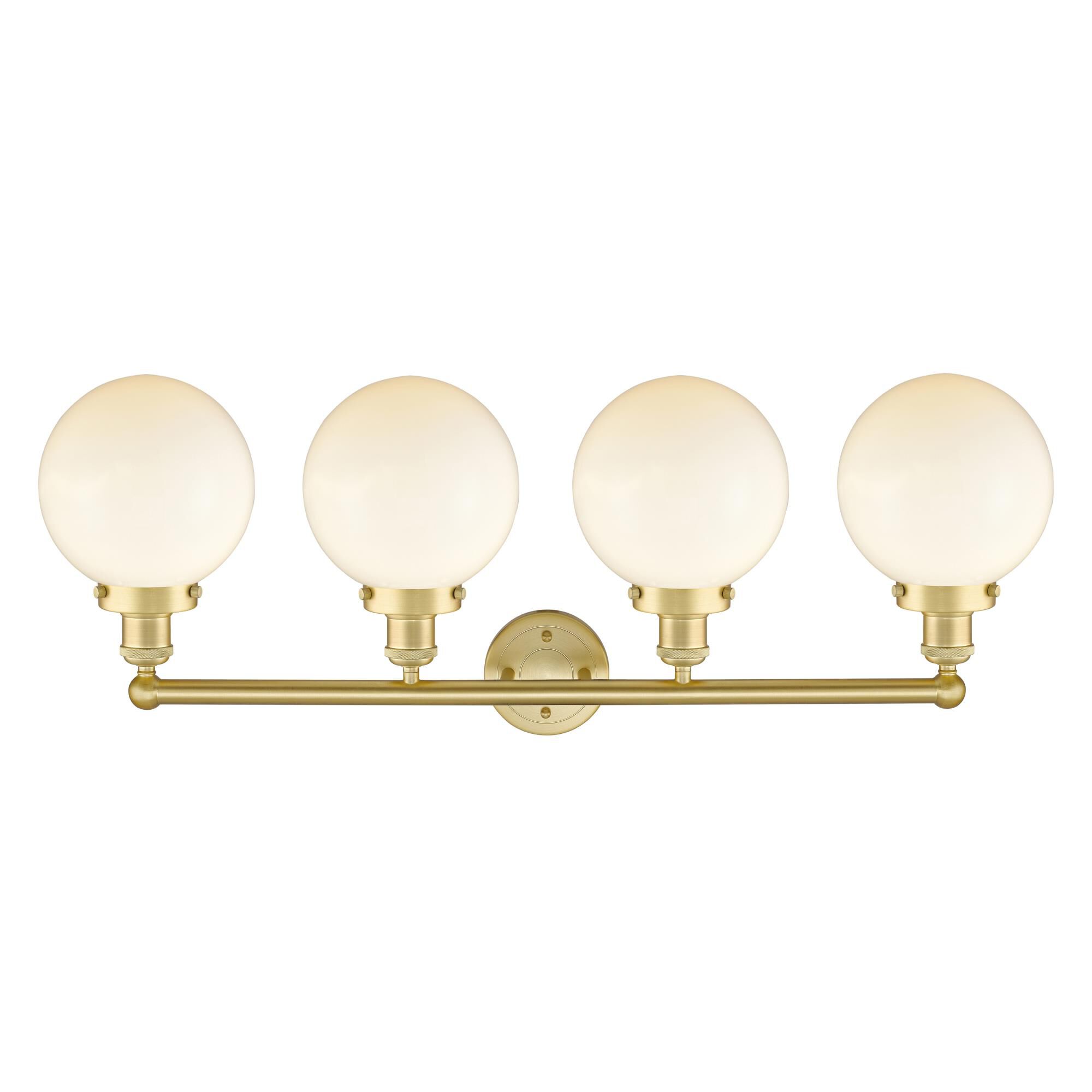 Shown in Satin Gold finish and Matte White glass