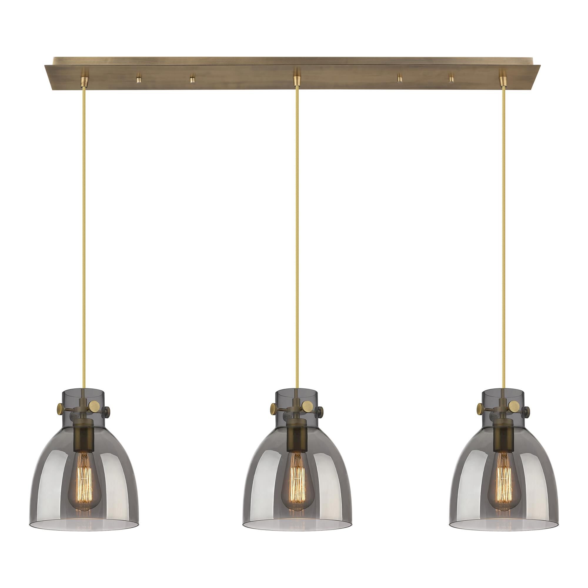 Shown in Brushed Brass finish and Light Smoke glass and Light Smoke Glass shade