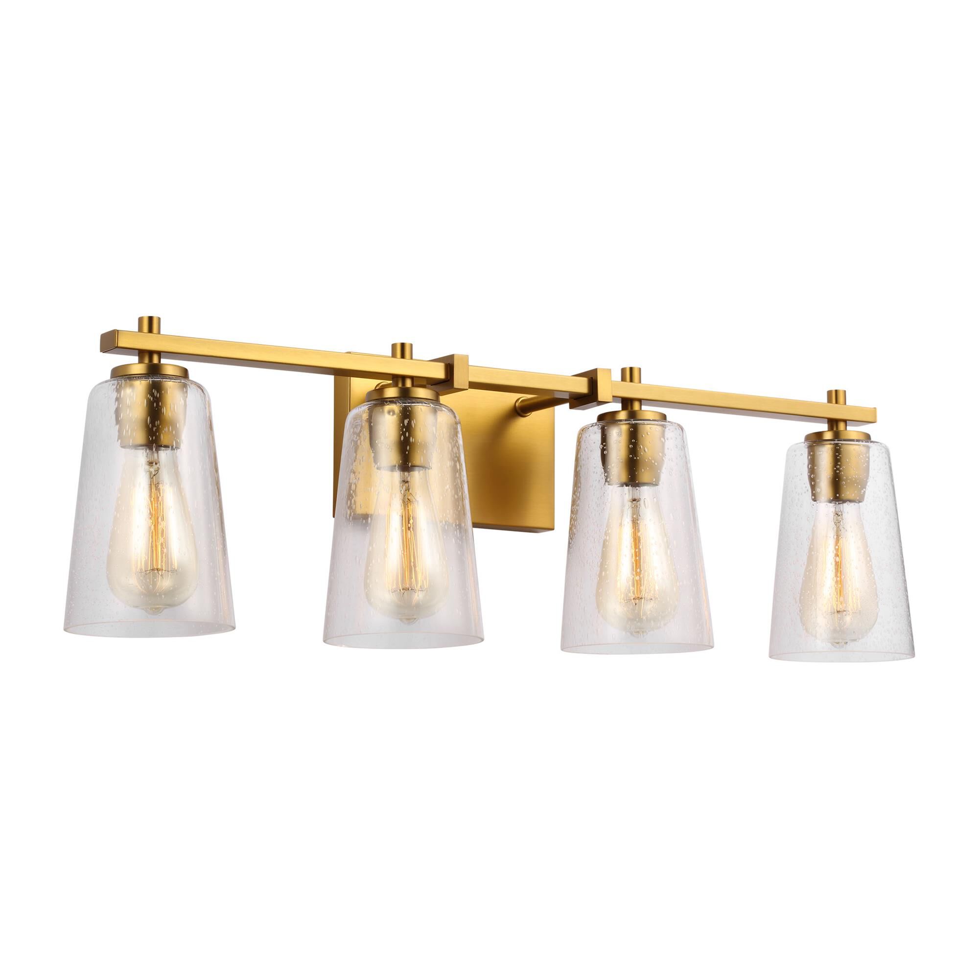 Shown in Burnished Brass finish and Clear Seeded glass