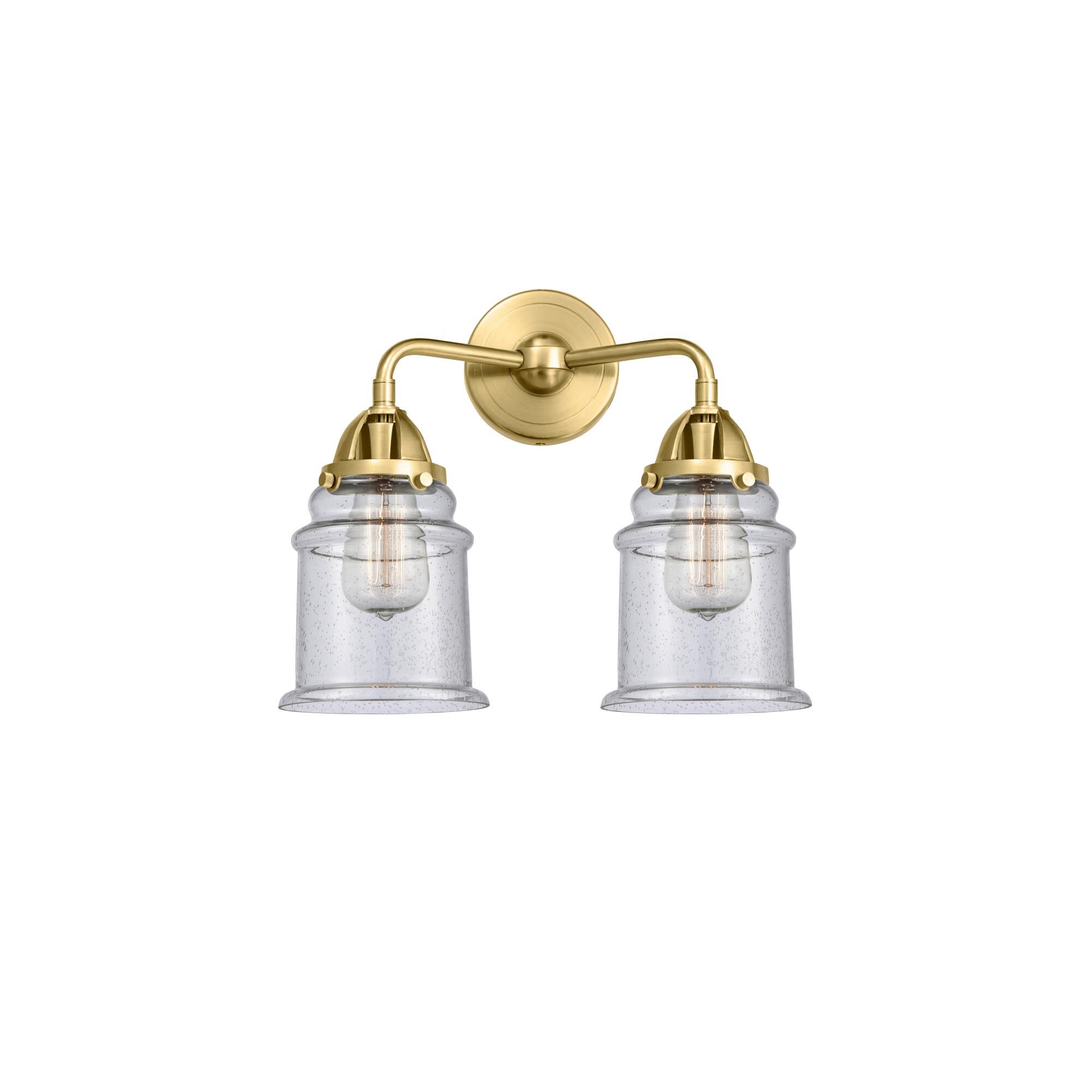 Shown in Satin Gold finish and Seedy Canton glass and No Shade shade