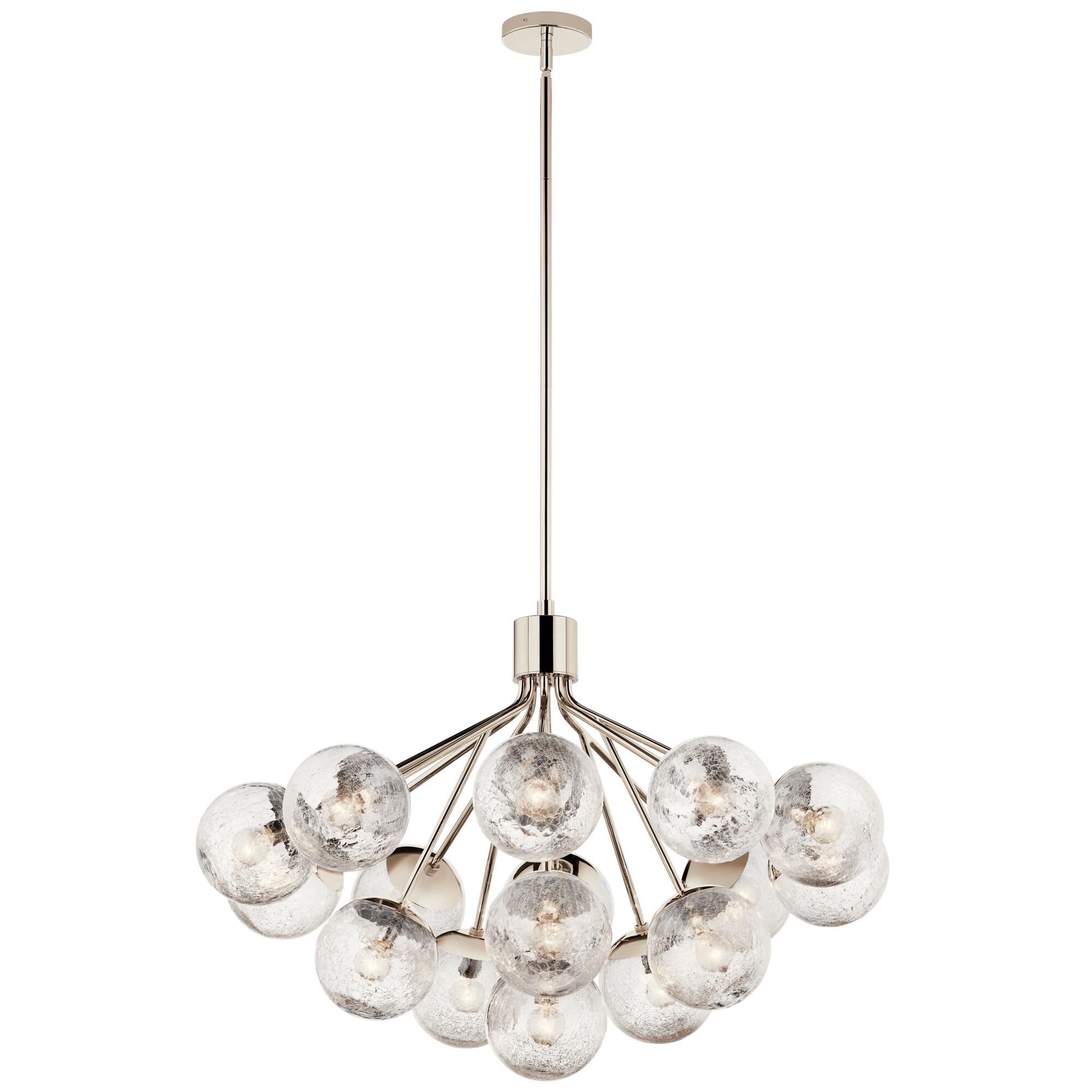 Shown in Polished Nickel finish and Clear Crackle glass