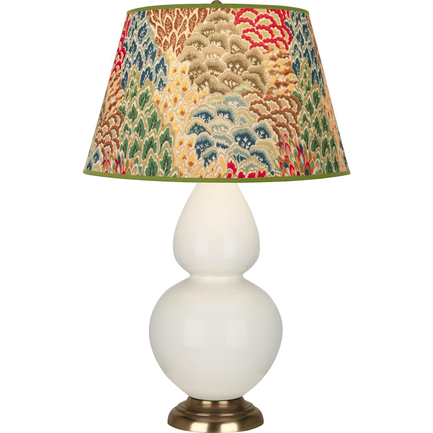 Shown in Bone finish and Fall Floral shade and Antique Natural Brass accent