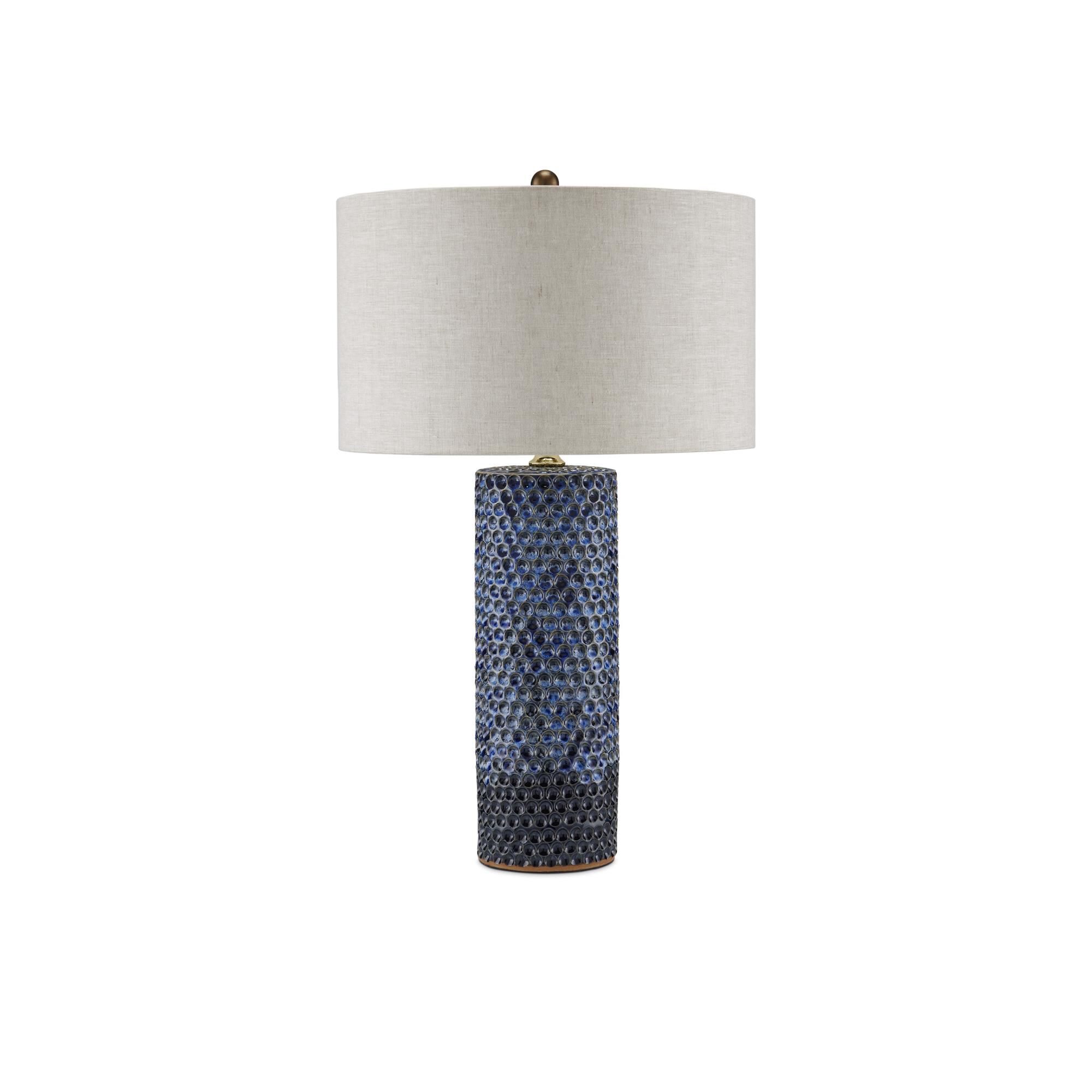 Shown in Reactive Blue/Polished Brass finish and Natural Linen shade