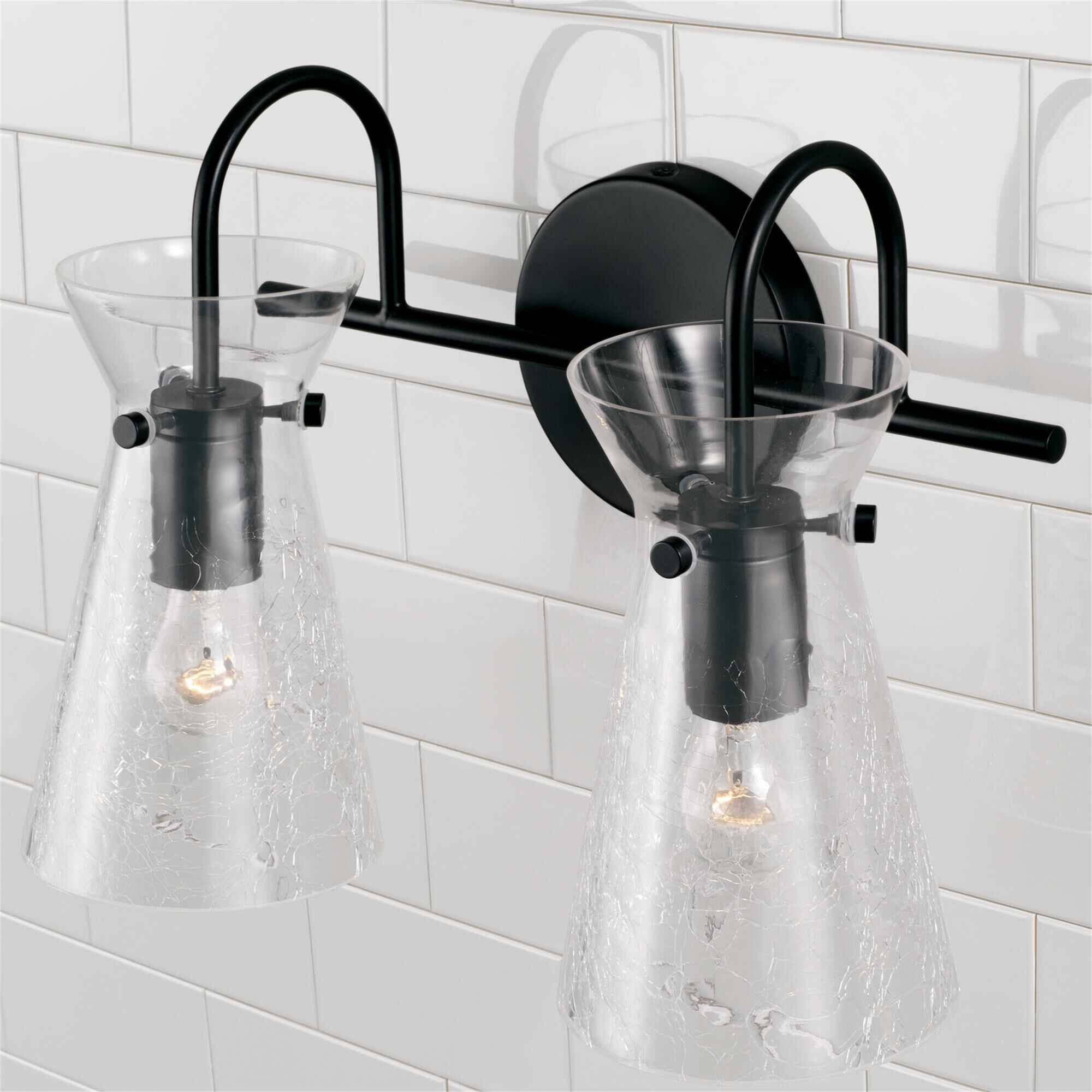 Shown in Matte Black finish and Clear Half-Crackle glass