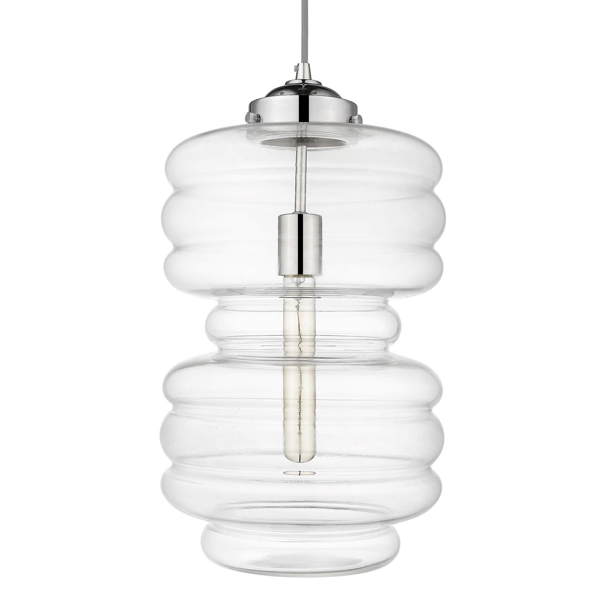 Shown in Polished Nickel finish and Clear glass and Clear, Abstract Shaped Glass Globes shade
