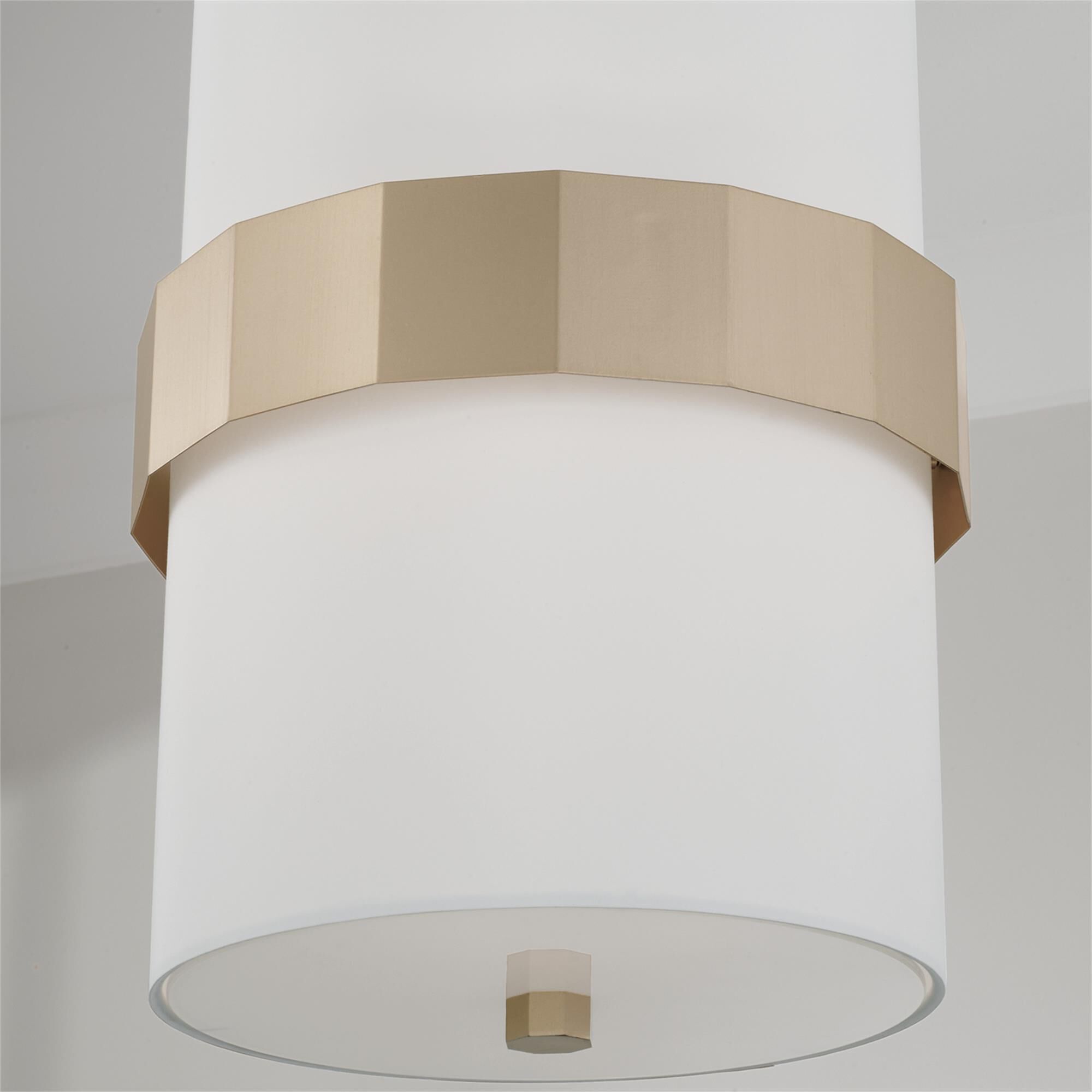 Shown in Soft Gold finish and White Fabric shade