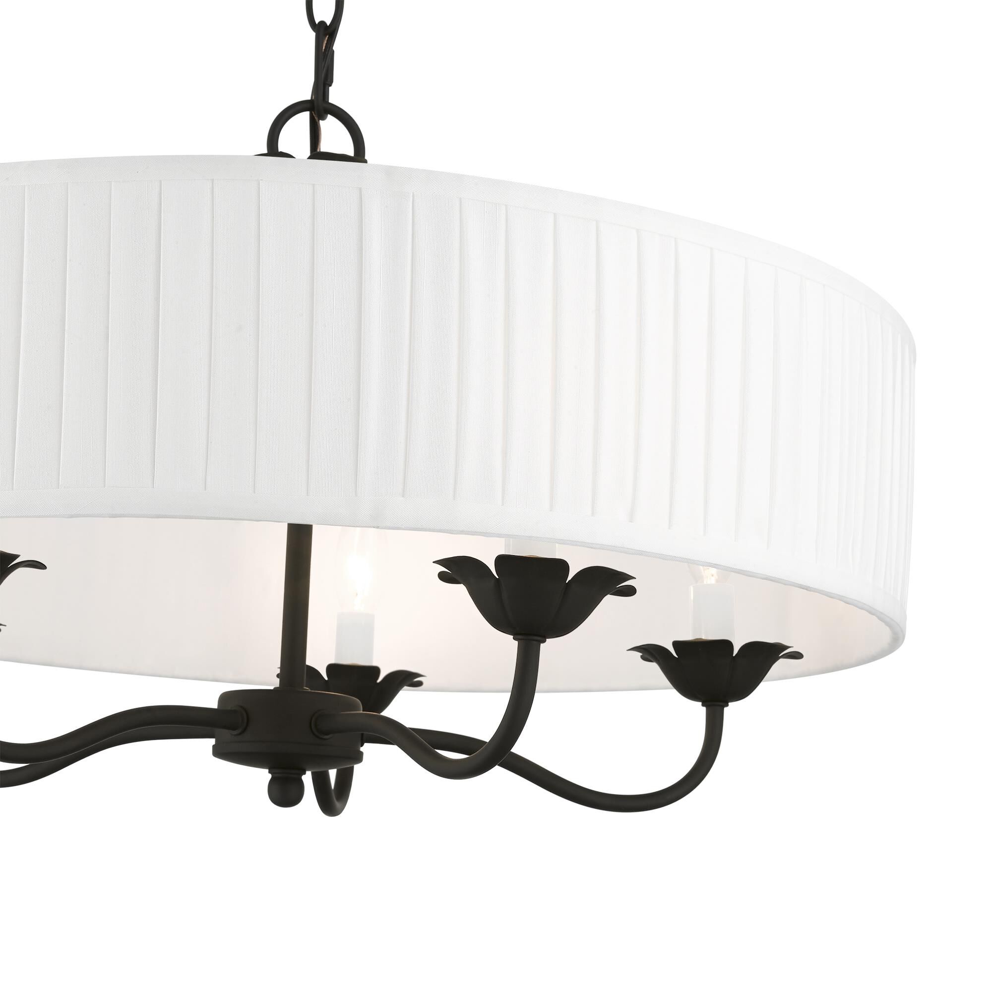 Shown in Black finish and Off-White Fabric Hardback with White Fabric Inside shade